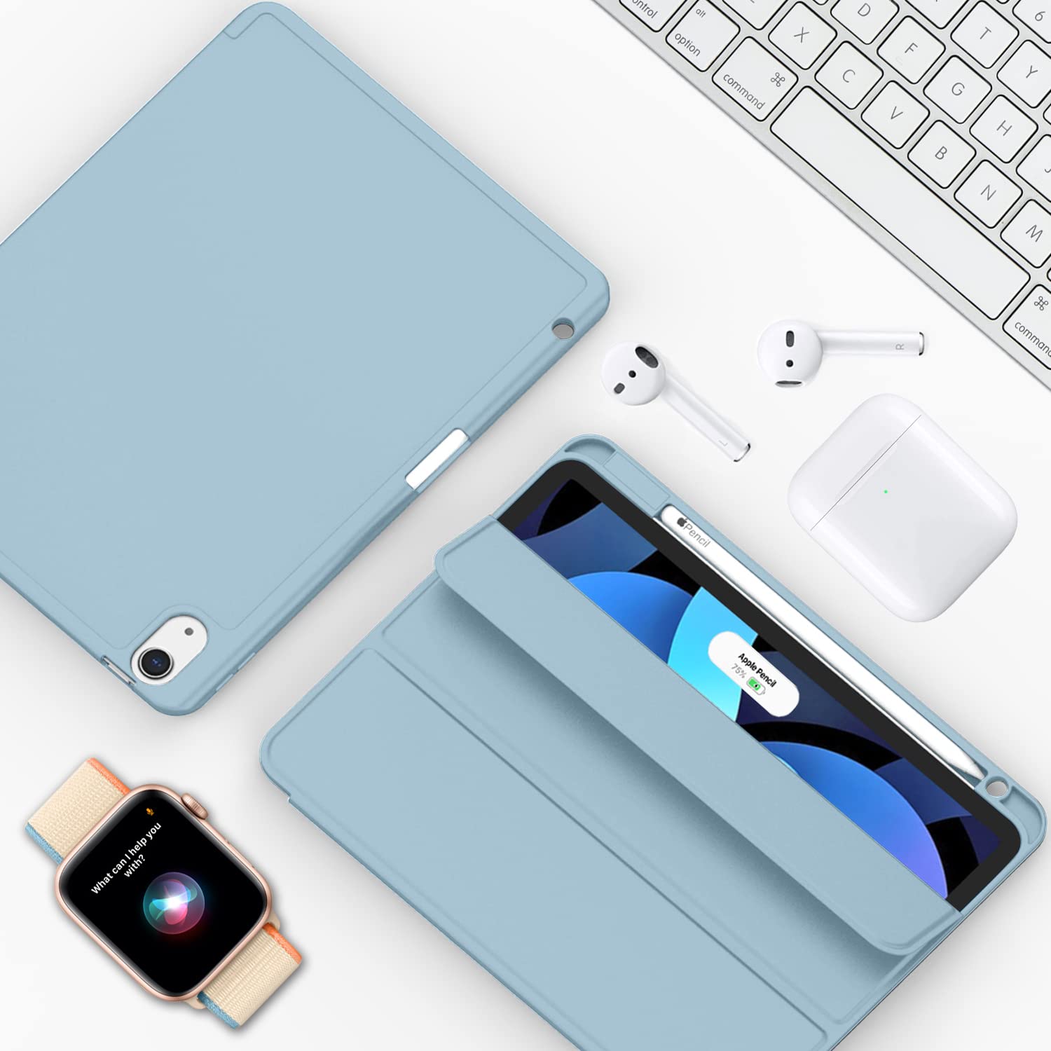 ZryXal iPad Air 11 Inch Case for M3 (2025) & M2 (2024) Models, Compatible with 5th & 4th Generation iPad Air 10.9 Inch (2022/2020) - Protective Cover with Touch ID Support & Auto Wake/Sleep Feature (Light Blue) - Perfect for Work, Travel & Everyday Use