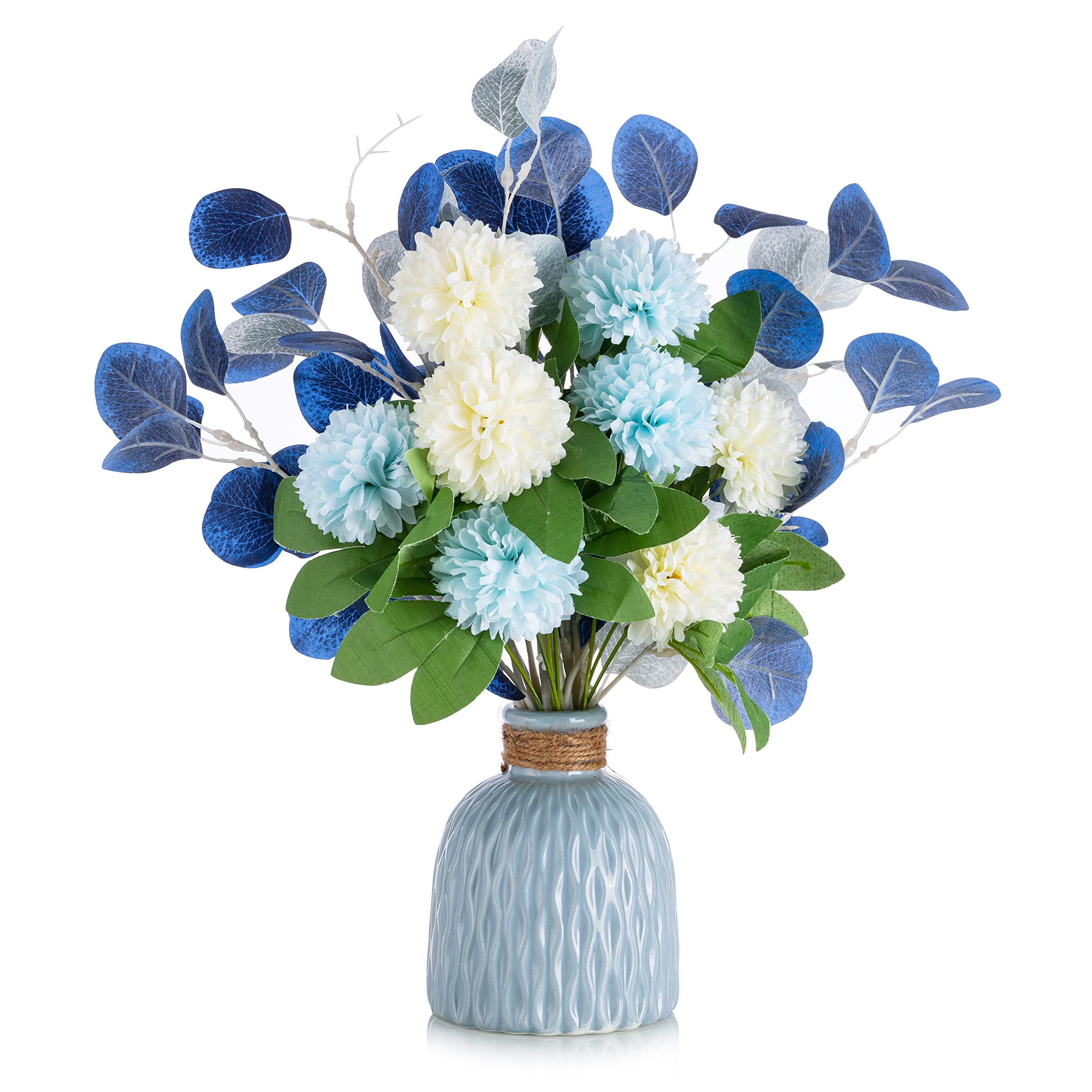 BLOSMON Artificial Hydrangea Flowers in Blue Vase - Navy Floral Centerpiece for Table Decor, Kitchen Island, Living & Dining Room, Bathroom Accessories - Perfect for Home Decor, Wedding, Party & Office Decoration