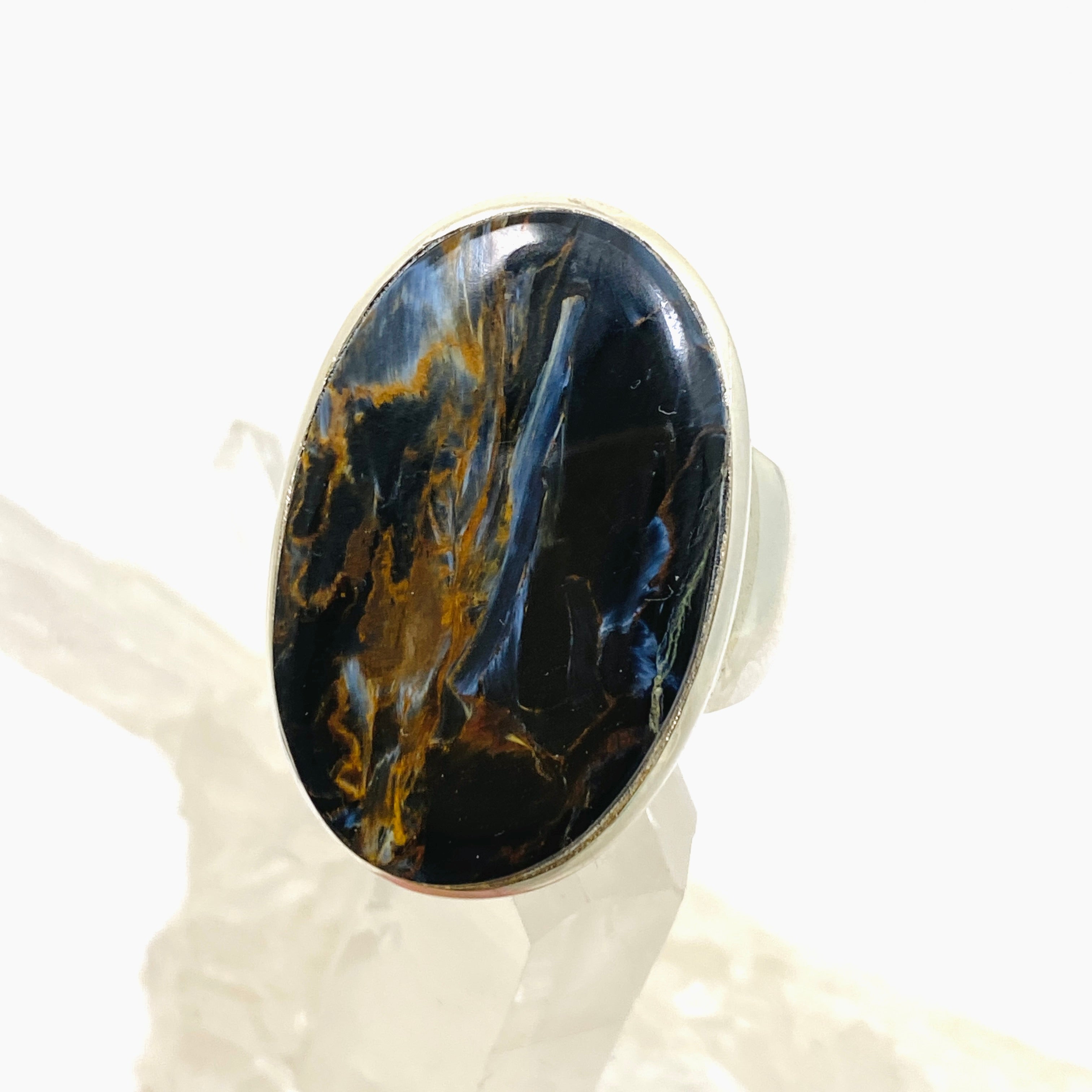 Pietersite Oval Cabochon Ring - Size 8.5 Sterling Silver Jewelry for Women - Perfect for Boho Fashion, Gift Giving & Special Occasions