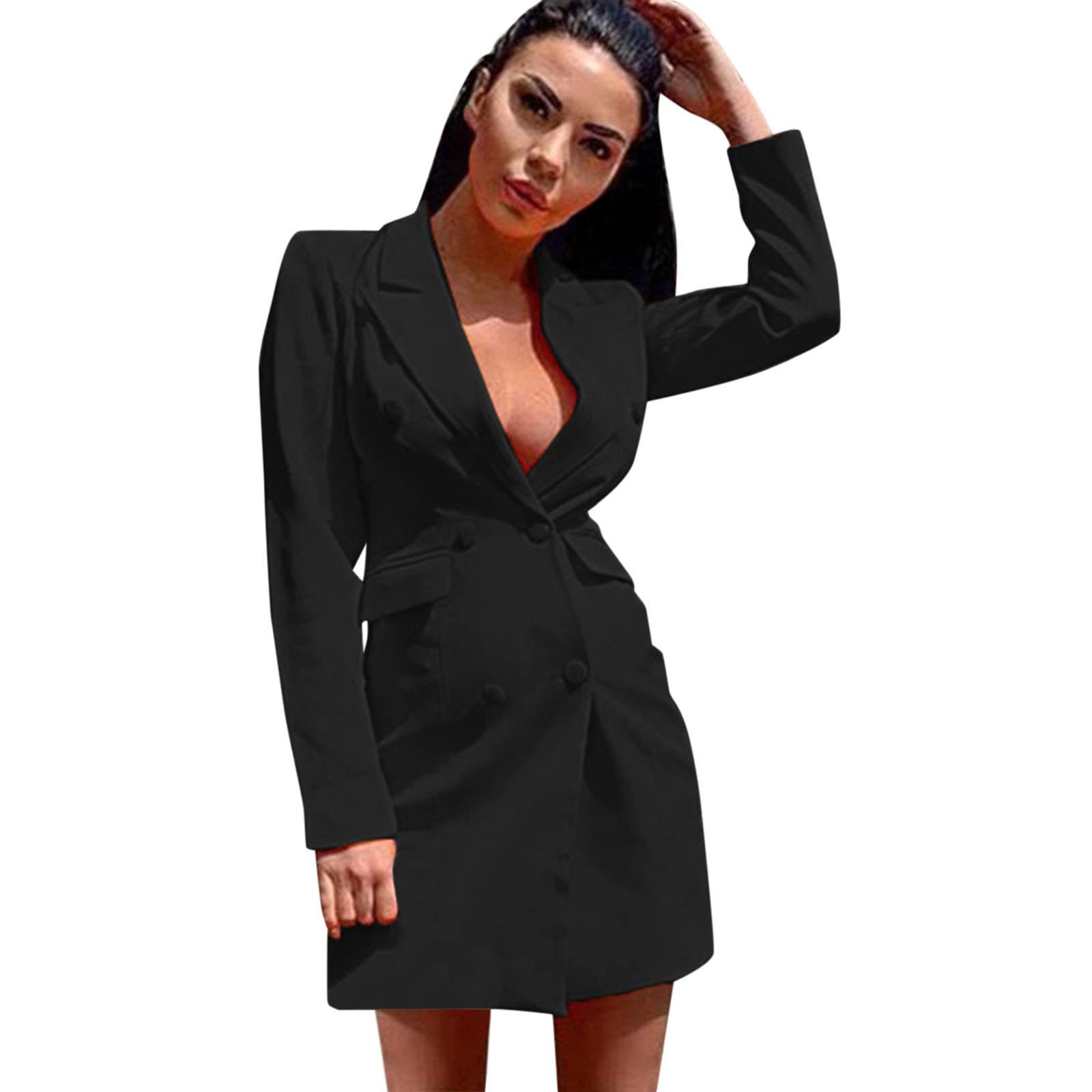 Women's Slim Fit Double Breasted Overcoat - Solid Color Long Sleeve Lapel Blazer Jacket for Office, Business, and Formal Occasions