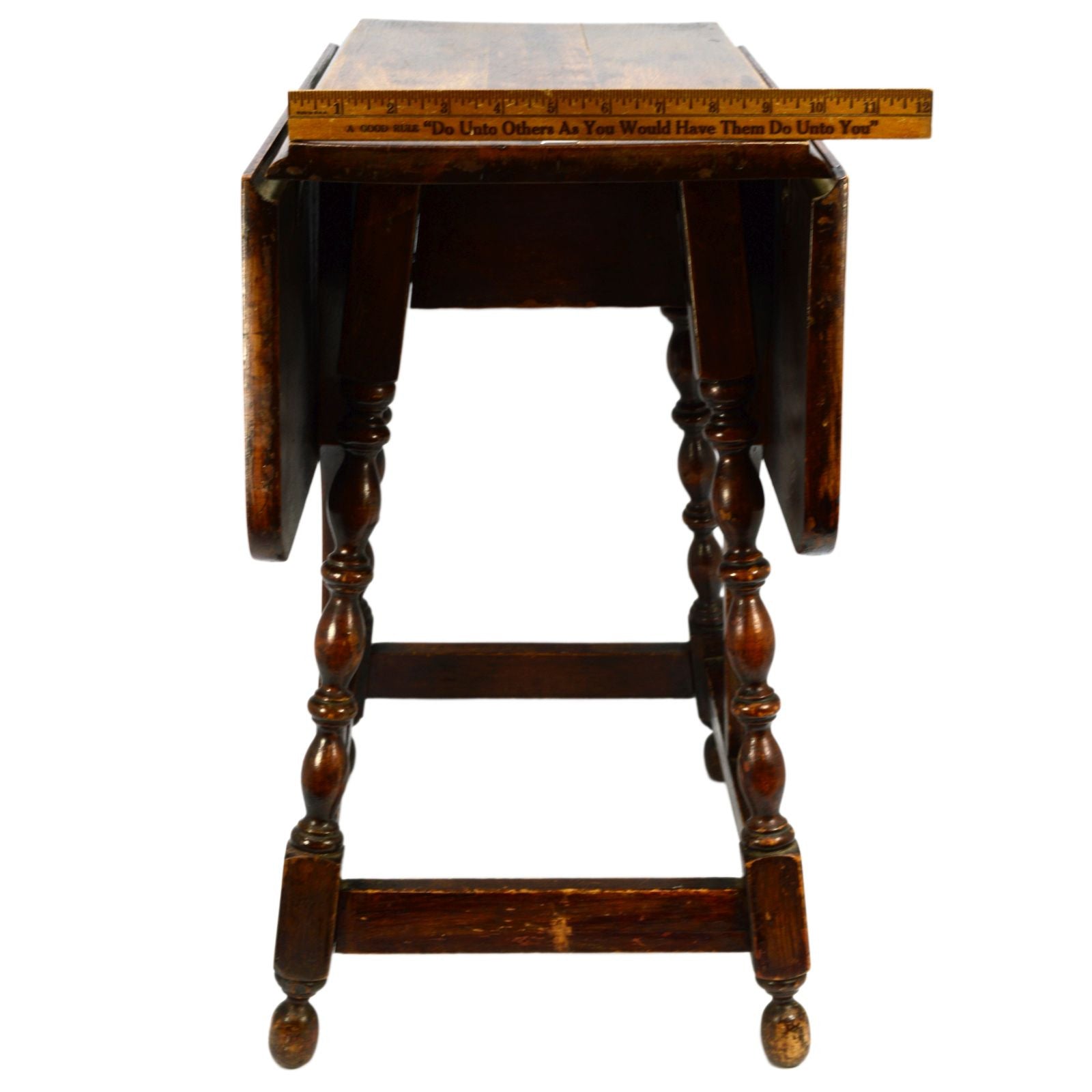 Antique 19th Century Hardwood Drop Leaf Side Table with Turned Gate Leg - Perfect for Living Room, Bedroom, or as Lamp/Plant Stand