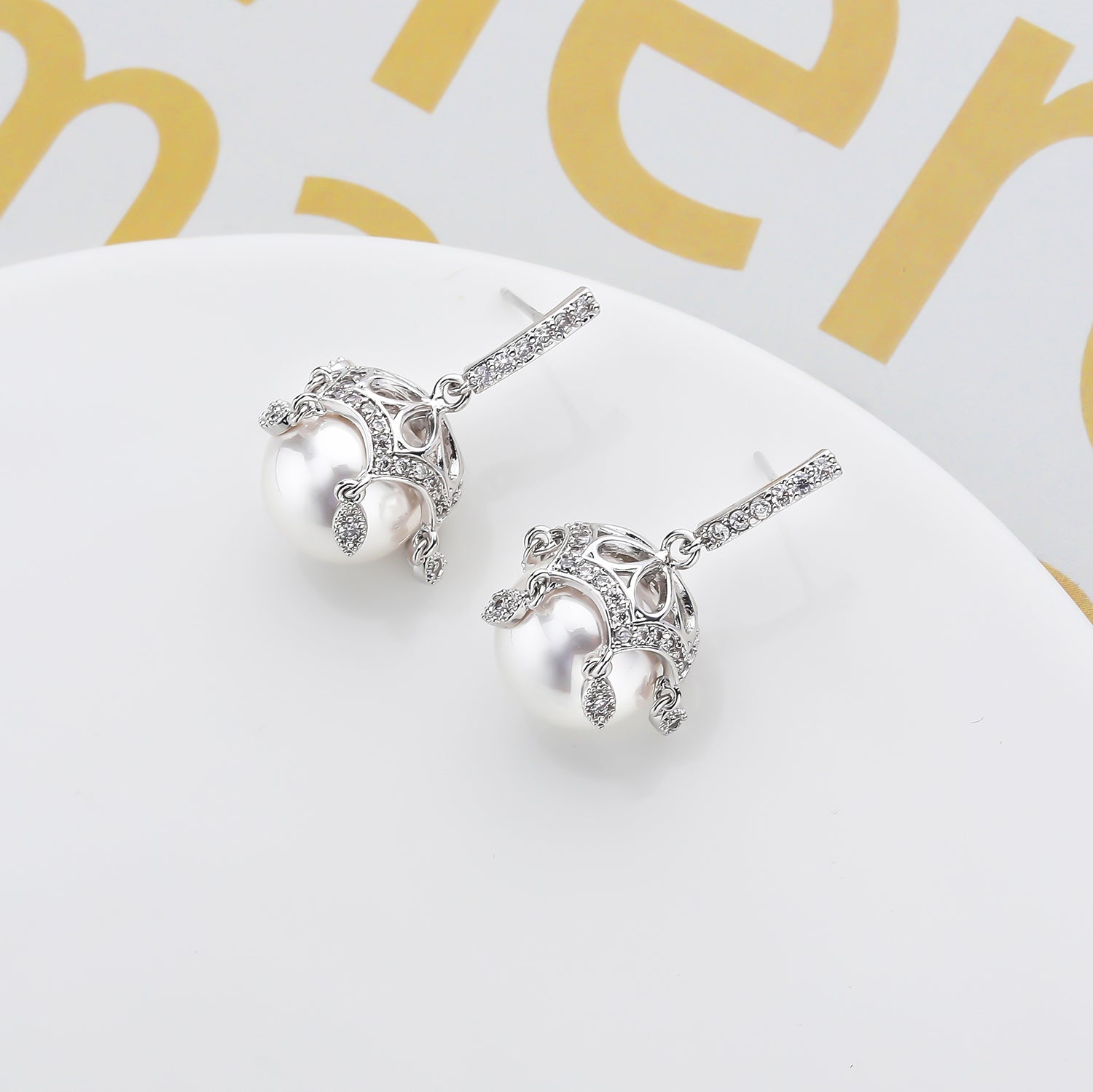 Elegant Cubic Zirconia Pearl Dangle Earrings for Women - Wedding Bridal Jewelry CE10917 | Perfect for Bridesmaids, Prom, and Formal Occasions