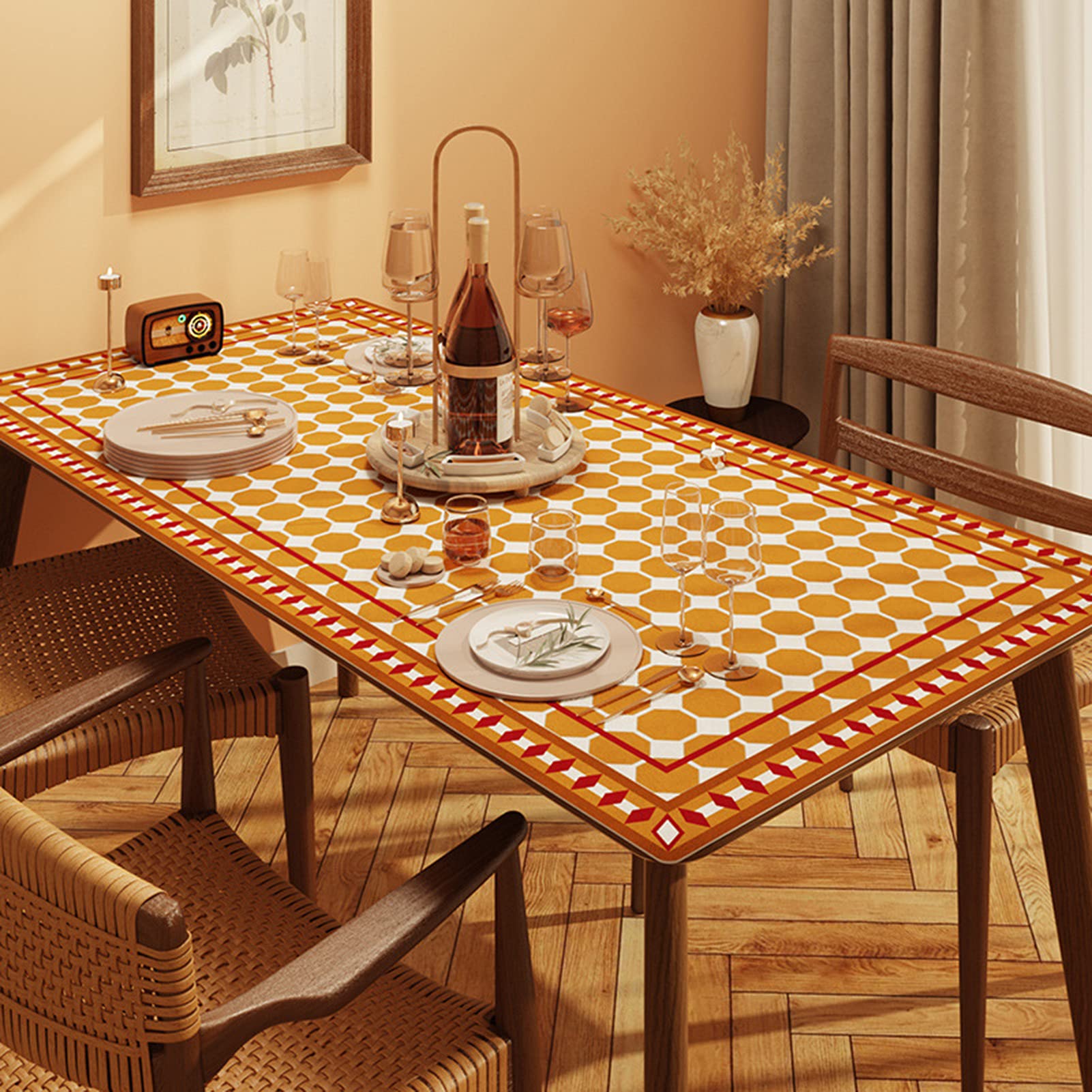 Waterproof Oil Proof Fitted Table Cover - 100% Spillproof Wipe Clean Tablecloth for Indoor & Outdoor Use - Perfect for Banquets, Birthday Parties, Wedding Decorations & Dining Events