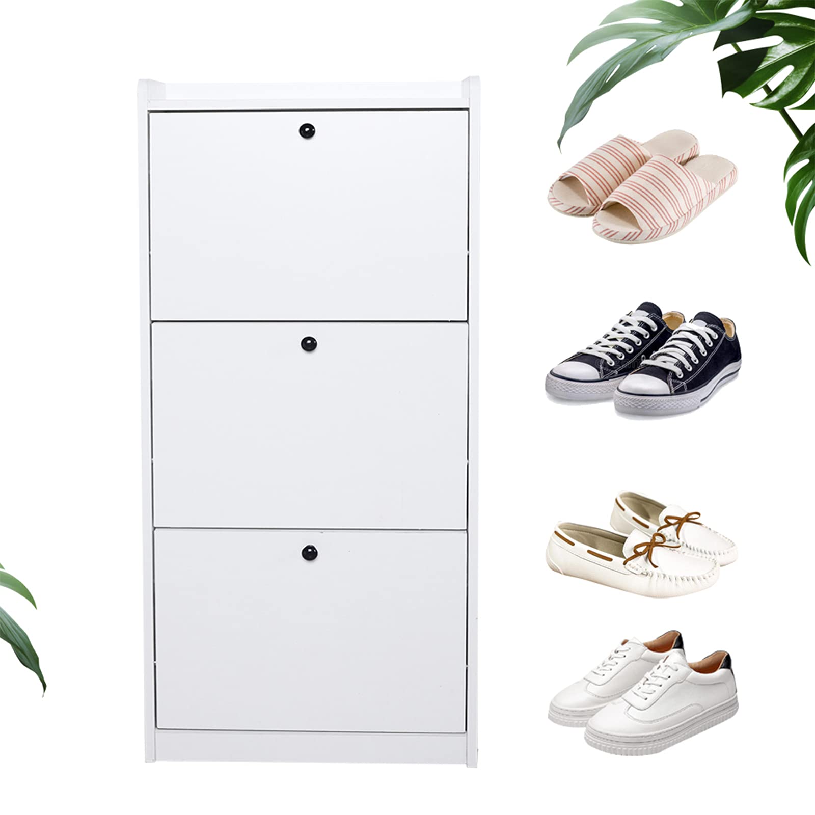 Modern 3-Drawer Shoe Cabinet - Wall Mounted Storage for Entryway (White) - Space Saving Organizer