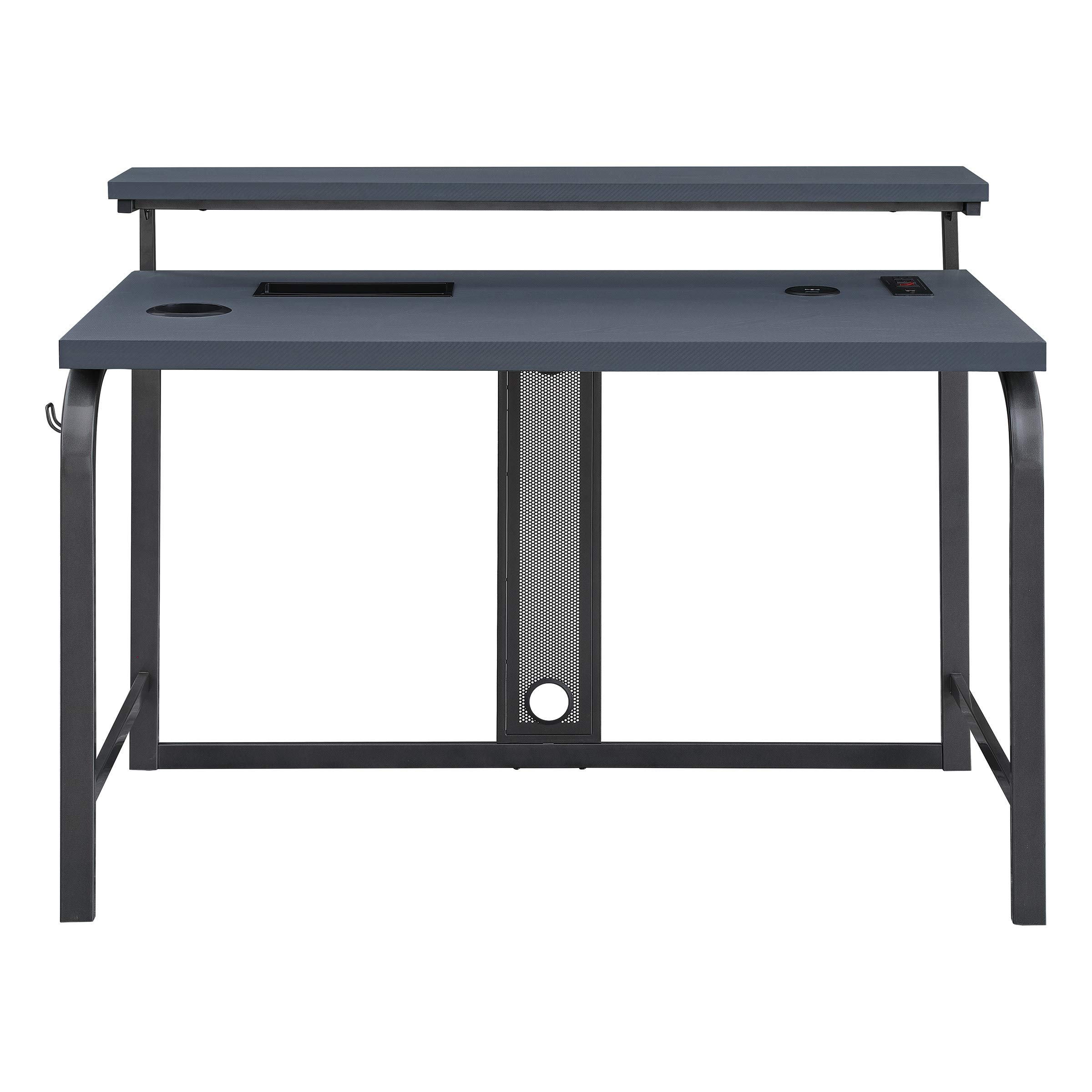 OSP Home Furnishings Reload Gaming Desk with Wireless Charging, USB Power Hub & RGB LED Lights - Remote Control, Matte Grey Carbon Fiber Surface | Perfect for PC Gaming Setup, Home Office & Streaming Station