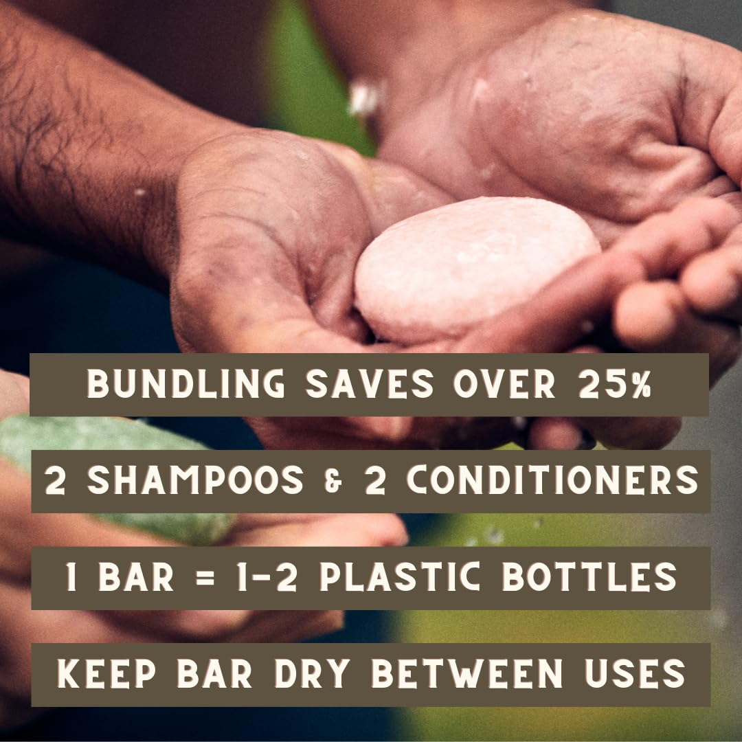 US-Made Vegan Argan Oil Solid Shampoo & Conditioner Bar Set - Natural, Cruelty-Free, Plastic-Free for All Hair Types (Lavender & Lime Scent) | Perfect for Travel, Camping & Eco-Friendly Hair Care