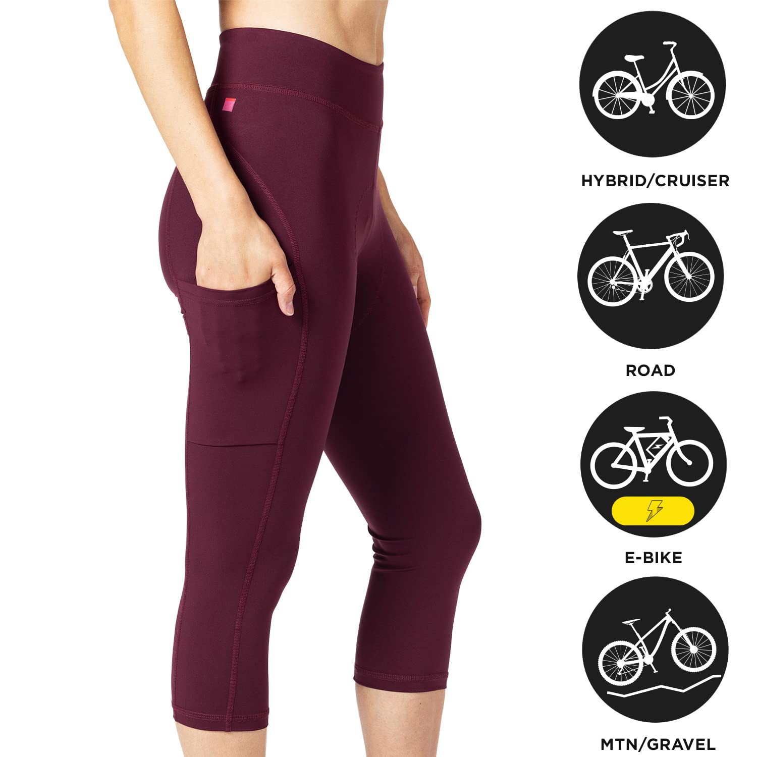 Women's Terry Bike Pants - Padded Cycling Capris with 20-Inch Length & High Waist for Comfort - Perfect for Road Biking, Commuting & Spin Classes