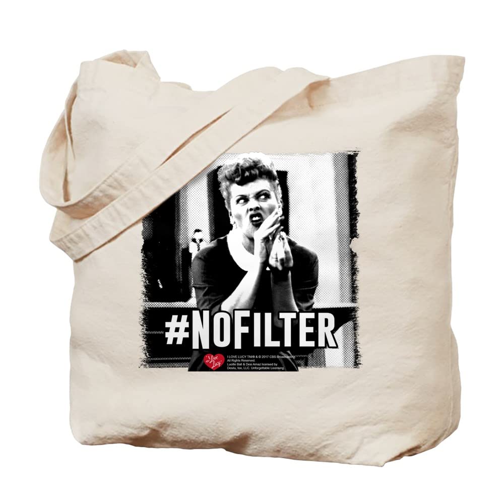 I Love Lucy #NoFilter Natural Canvas Tote Bag - Reusable Eco-Friendly Shopping Bag for Groceries, Beach & Daily Use