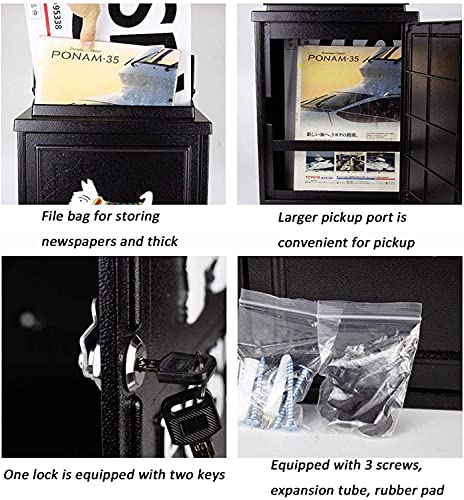 Outdoor Wall Mount Mailbox - Large Capacity Galvanized Steel Rust-Proof Post Box with Lock | Weatherproof Black Drop Mailbox for Home, Office & Apartment Use