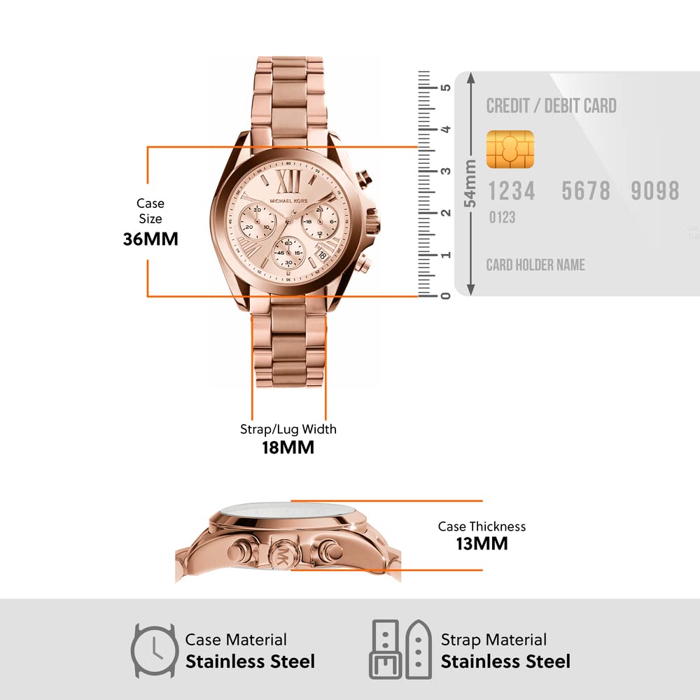 Michael Kors Bradshaw Women's Stainless Steel Chronograph Watch - Gold-Tone with Leather Band, Fashion Luxury Timepiece for Everyday Wear & Special Occasions