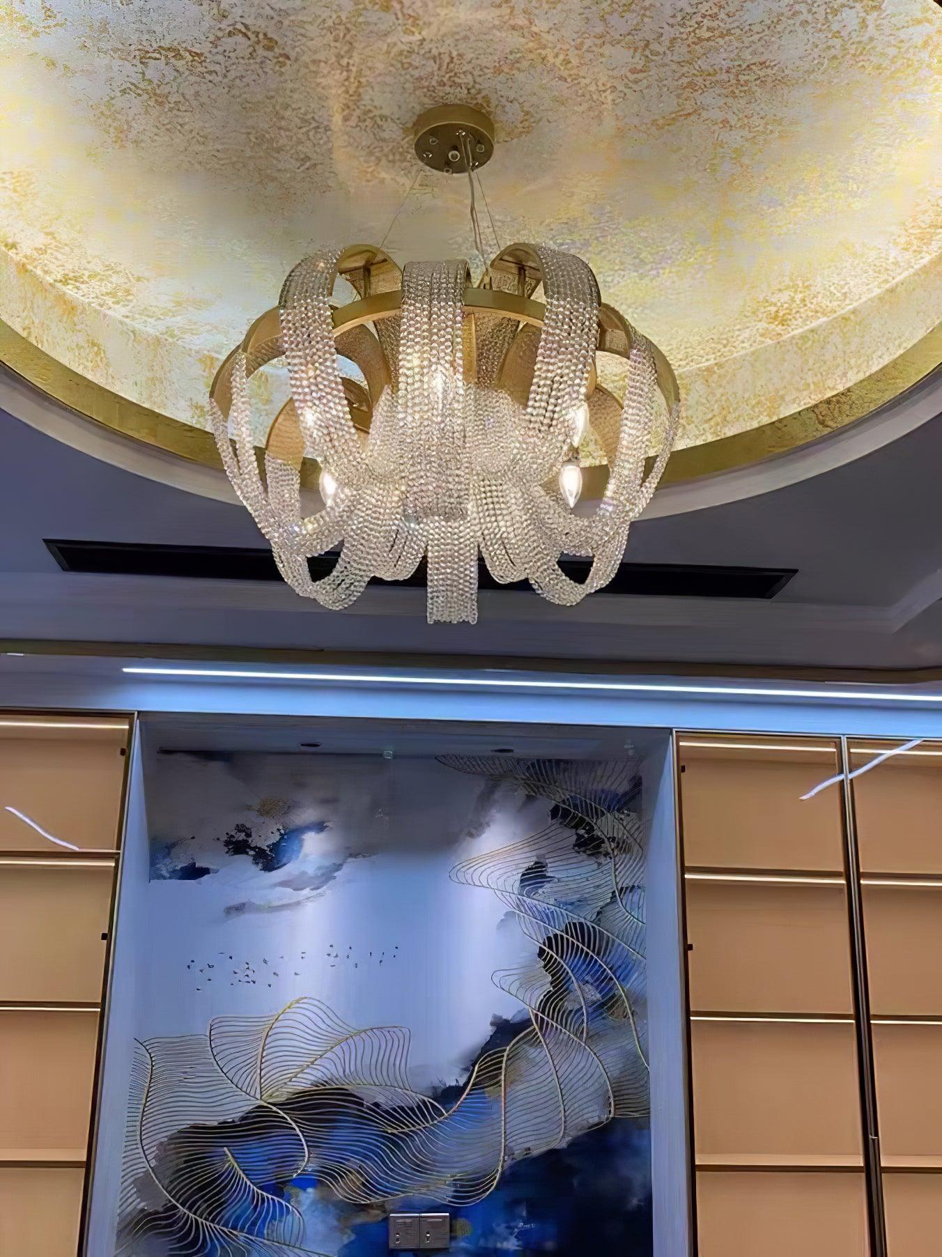 Elegant Mesh Crystal Chandelier - Modern Ceiling Light Fixture for Dining Room, Bedroom & Living Room Decor | Energy Efficient LED Lighting