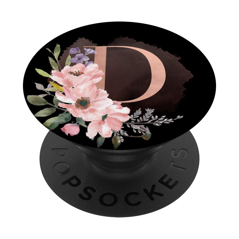 Rose Pink Lilac Blush Flowers Black Monogram Letter D - Personalized Floral Initial Home Decor for Bedroom, Nursery & Wedding