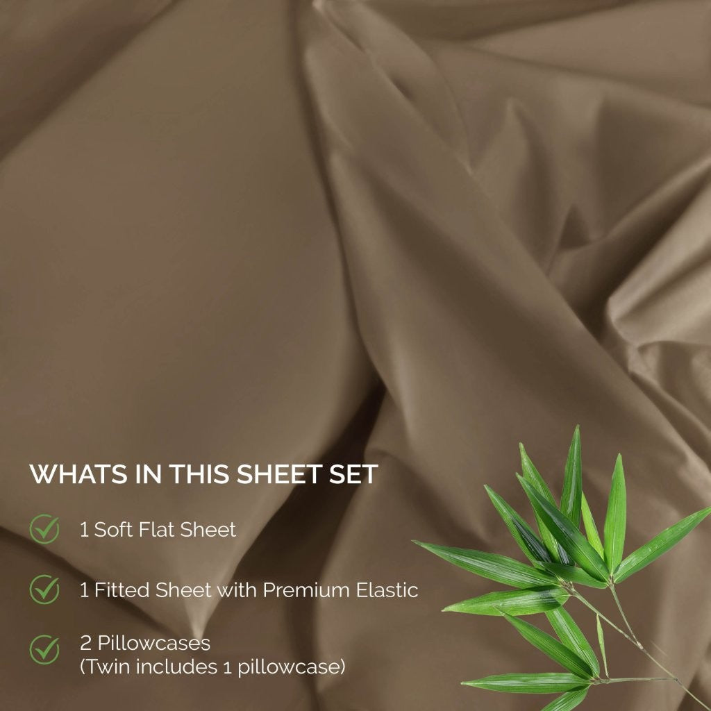 300 Thread Count Rayon From Bamboo Solid Deep Pocket Sheet Set - Ultra Soft & Breathable Bed Sheets for Queen Size Mattress - Perfect for All-Season Comfort & Luxury Bedroom Decor