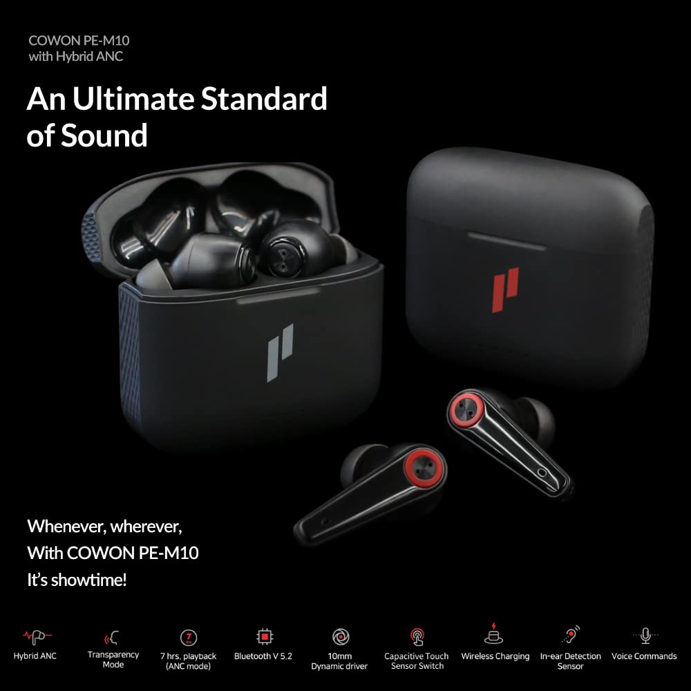 COWON Gala Hybrid Active Noise Cancelling Wireless Earbuds - Bluetooth 5.2 True Wireless Earbuds with Wireless Charging Case, IPX4 Waterproof, Built-in 3 Mics for Clear Calls, One-Touch Mode Control | Perfect for Commuting, Workouts & Travel
