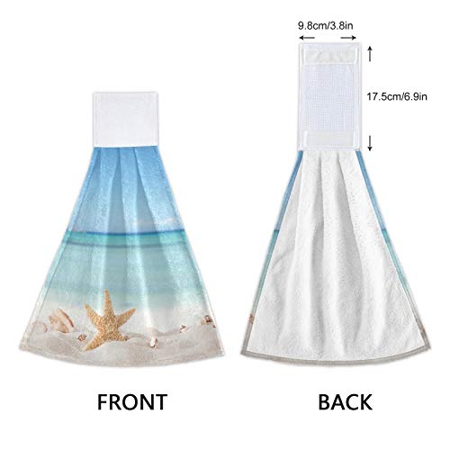 Summer Starfish Seashell Kitchen Hanging Hand Towels - 2 Pack Absorbent Cotton Beach-Themed Towels with Loops for Bathroom, Kitchen & Coastal Home Decor | Perfect for Beach Houses, Vacation Rentals & Nautical-Themed Spaces