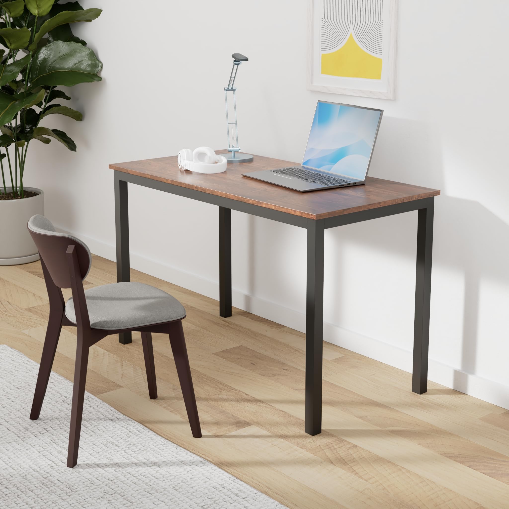 47 Inch Modern Industrial Computer Desk - Sandalwood Board with Black Legs, Home Office Workstation for PC & Laptop, Study & Work Desk for Small Spaces & Apartments