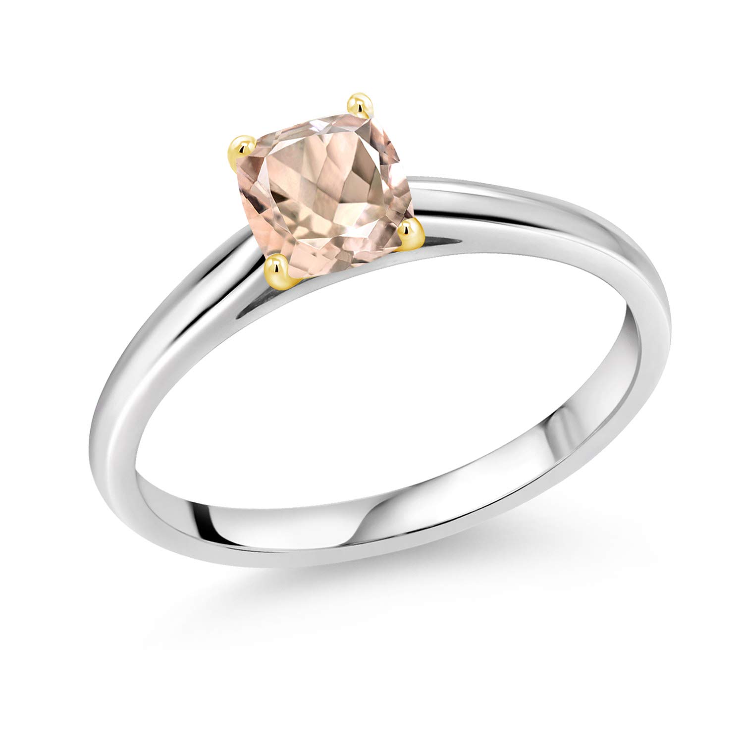 0.52 Ct Cushion Cut Peach Morganite Ring in 10K White Gold with Yellow Gold Prongs - Elegant Engagement, Wedding, Anniversary Jewelry Gift for Women