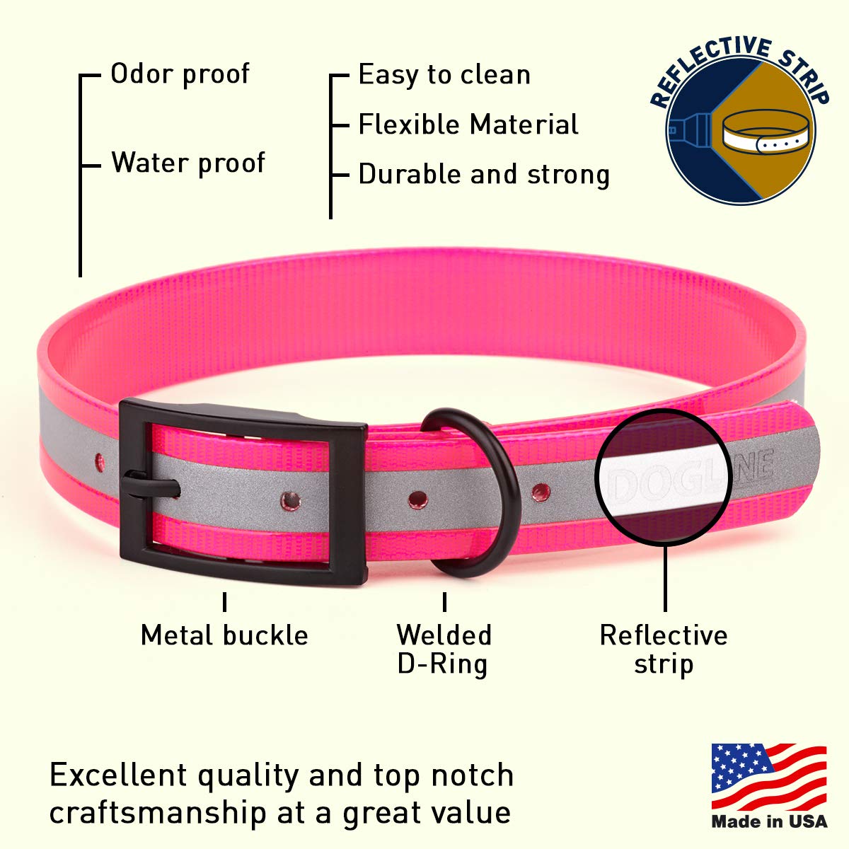 Premium Reflective Waterproof Dog Collar - Biothane Translucent with Black Hardware | Odor-Proof & Easy Clean | Small, Medium & Large Sizes (1