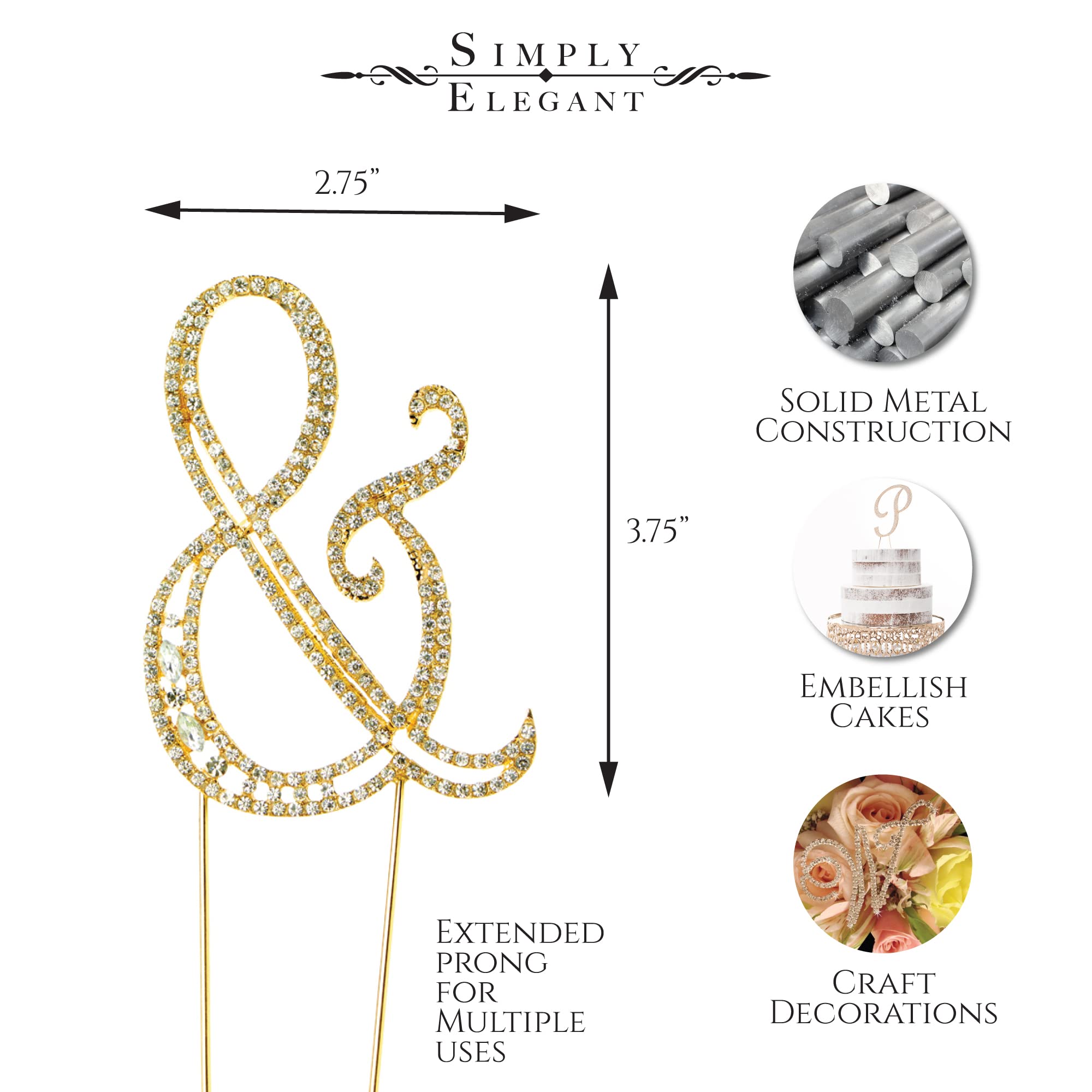 Sparkly Rhinestones Gold Cake Topper - Elegant Wedding, Birthday, Gender Reveal & Anniversary Cake Decorations with Symbols & Numbers | Perfect for Special Occasion Cakes, Cupcakes & Dessert Displays