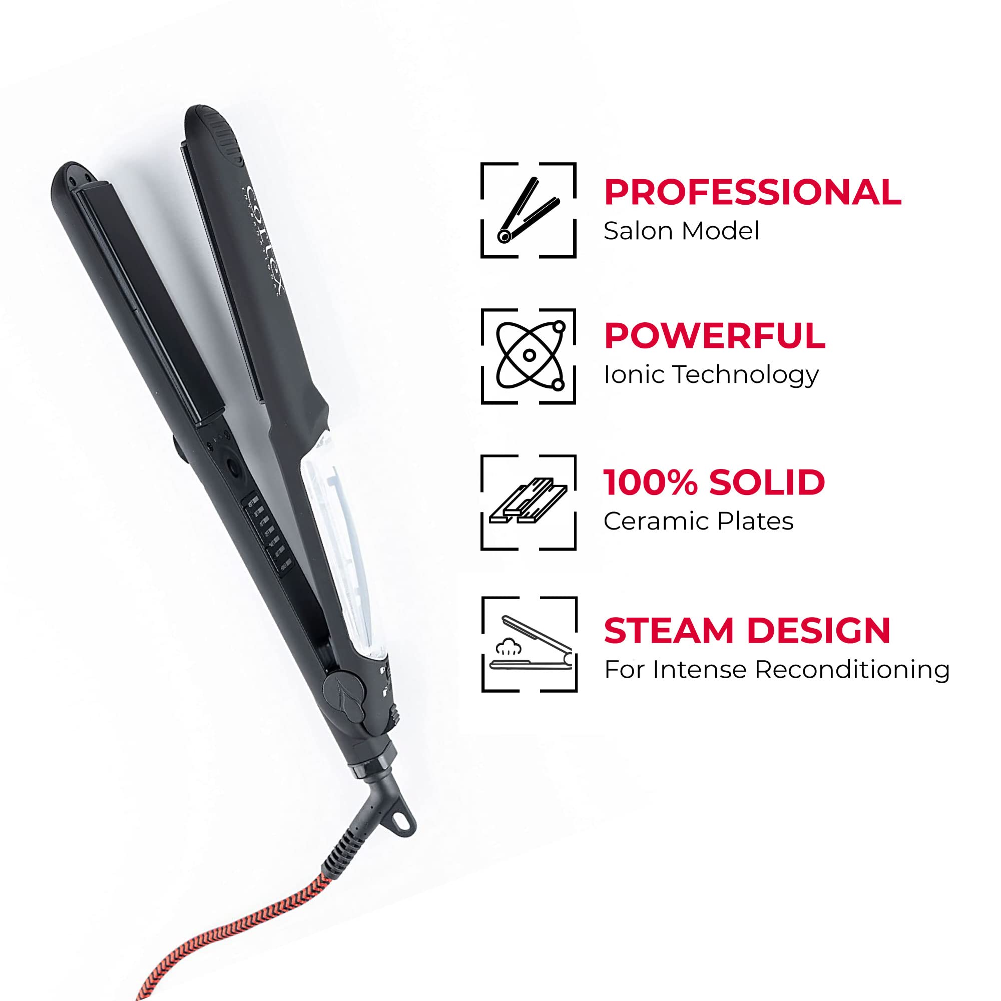 Professional Vapor Flat Iron with Ceramic Plates & Argan Infusion - 1.25 Inch Hair Straightener for Smooth & Shiny Hair - Includes Argan Oil Refill Bundle - Perfect for Salon & Home Use (Black)
