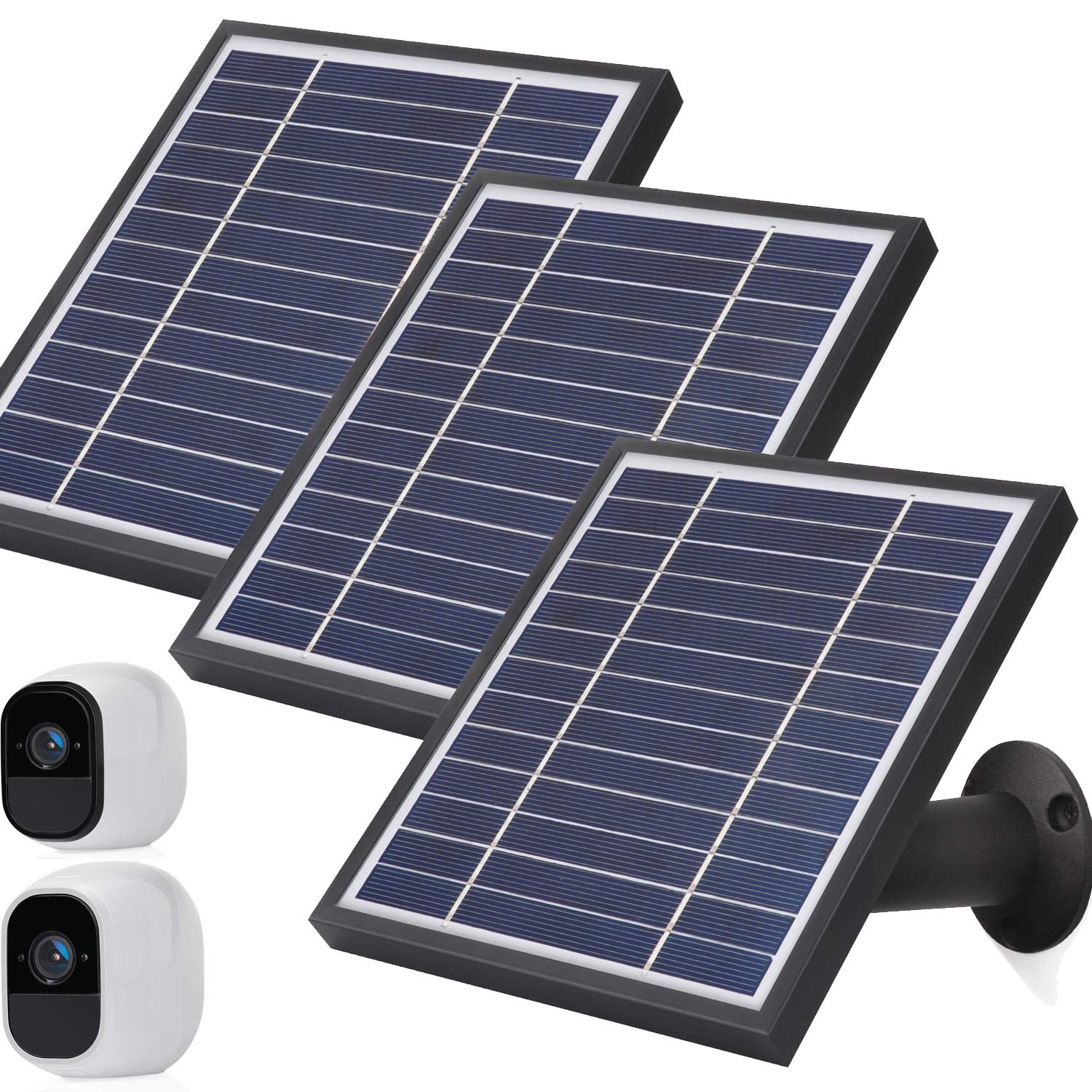 iTODOS 3-Pack Solar Panel for Arlo Pro & Arlo Pro 2 Cameras - 11.8ft Weatherproof Power Cable with Adjustable Mount (Black) - Continuous Outdoor Security Camera Charging for Home & Business Surveillance