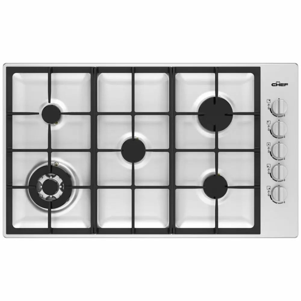 Chef CHG954SC 90cm 5 Burner Gas Cooktop Stainless Steel - Professional Grade Gas Stove for Home Kitchen, Restaurant & Outdoor Cooking