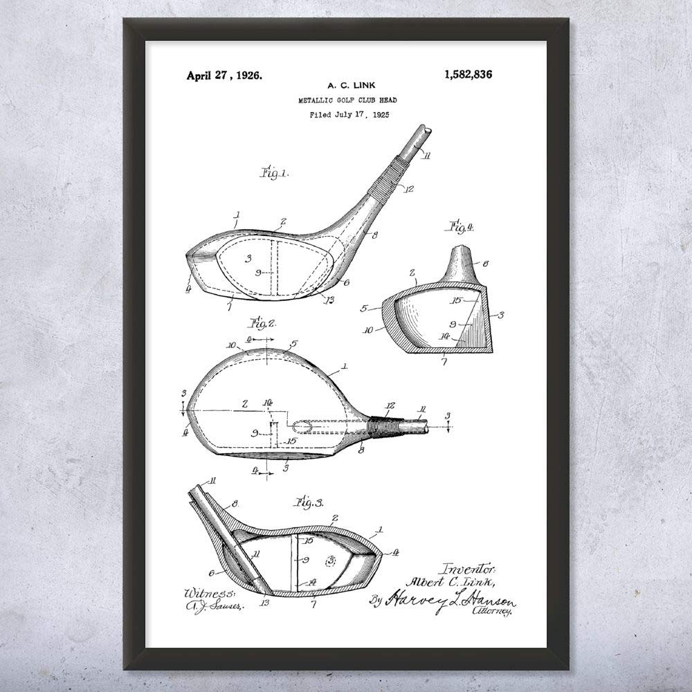 Vintage Earth Framed Golf Club Head Print - Unique Golf Gifts for Men, Golf Wall Art Decor, Golfer Present, Professional Golf Pro Gift - Perfect for Home, Office & Man Cave Decor (8x10 Black & White)