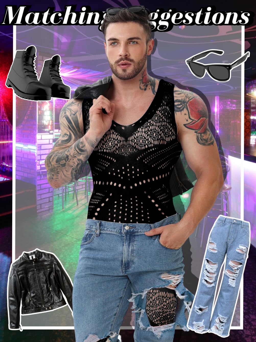 **Sexy Men's Lingerie - Fishnet Bodysuit & Lace Jumpsuit for Rave, Glow Party & Club Wear - Perfect Gift for Him**    *(Ideal for Valentine's Day, Bachelor Parties, Roleplay & Sensual Nights)*