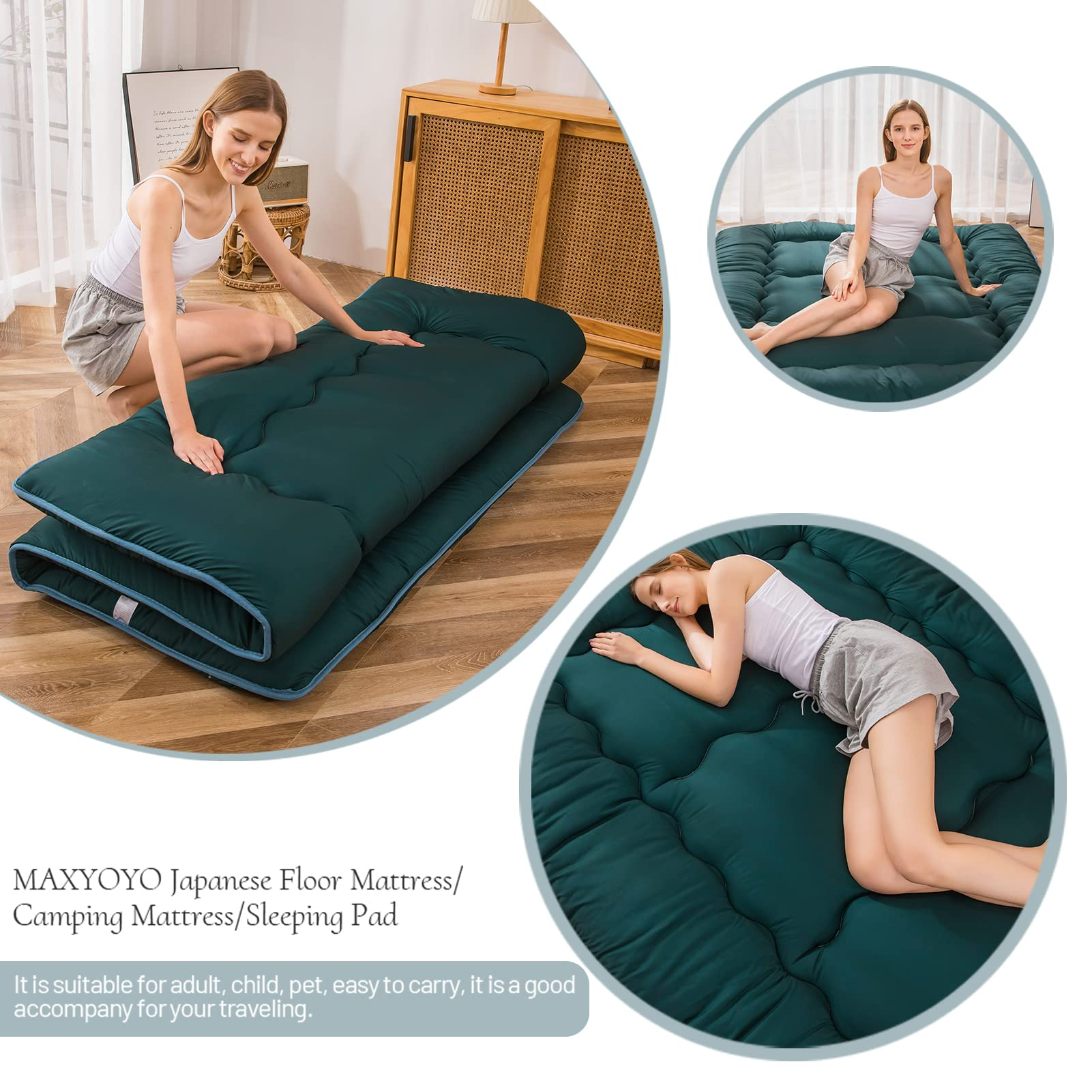 MAXYOYO Japanese Floor Futon Mattress - Portable Foldable Tatami Mattress for Guest Bed, Camping & Small Space Living | Comfortable Floor Sleeping Solution