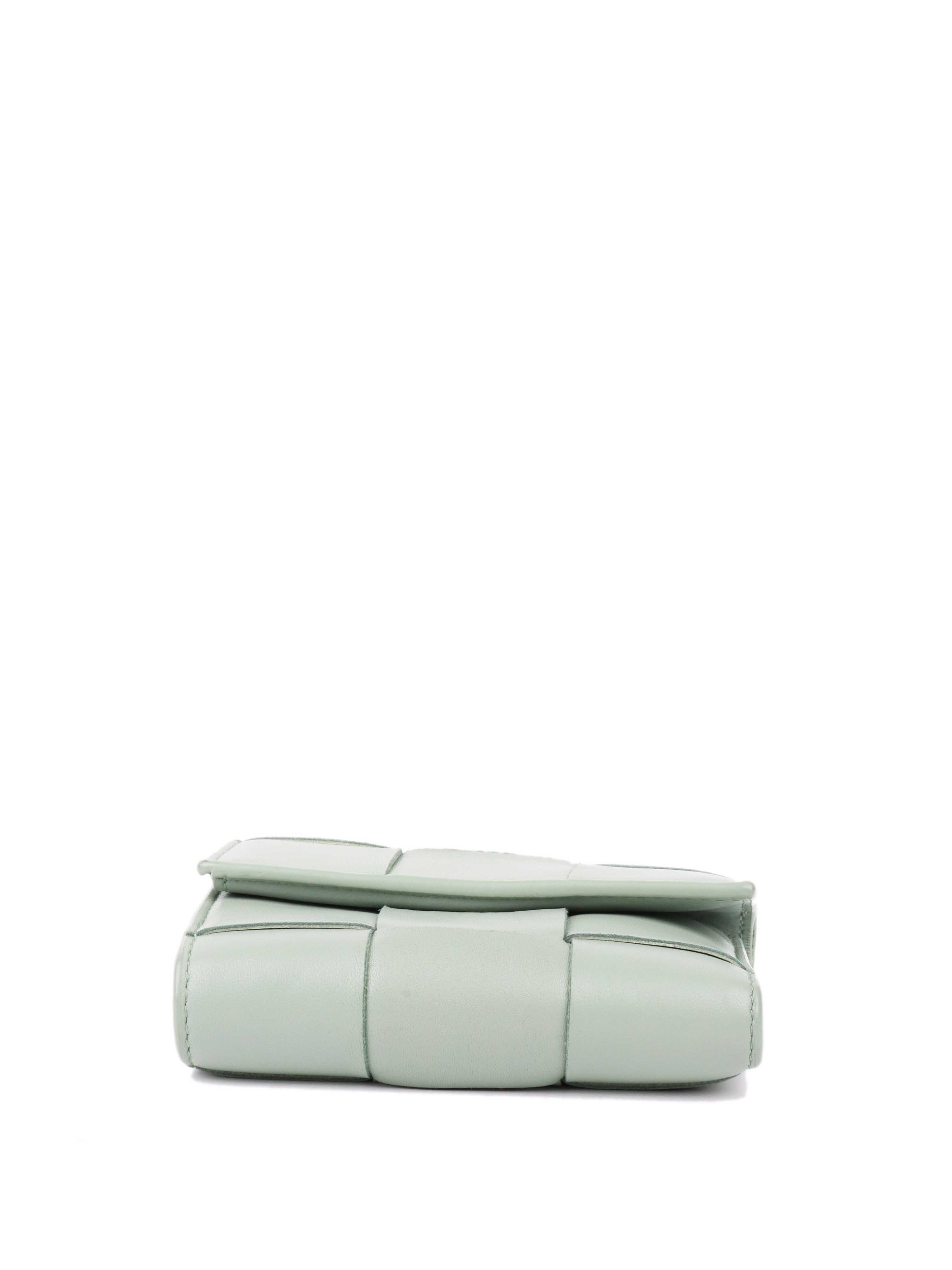 Bottega Veneta Seafoam Green Cassette Tri-Fold Zip Wallet - Luxury Leather Wallet for Men & Women - Perfect for Travel, Business & Everyday Use