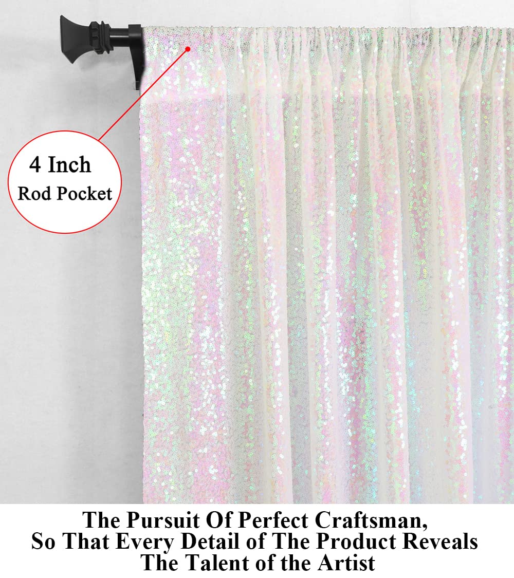4ftx7ft Sequin Photo Backdrop - Glitter Photography Fabric for Wedding, Party & Events | Blackout Curtain for Indoor & Outdoor Use (Iridescent White)