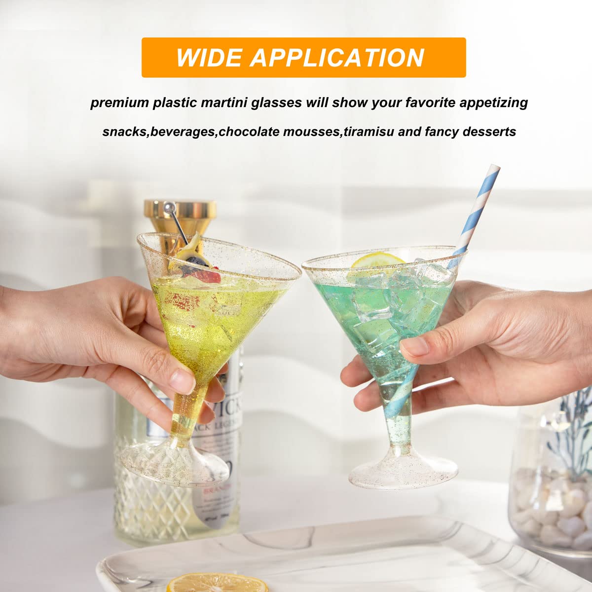 48 Pack Gold Plastic Martini Glasses - 6.25oz Disposable Cocktail Cups for Wedding, Party & Events - Elegant Plastic Margarita Glasses for Champagne, Cocktails & Beverages - Perfect for Bridal Showers, Bachelorette Parties & Celebrations