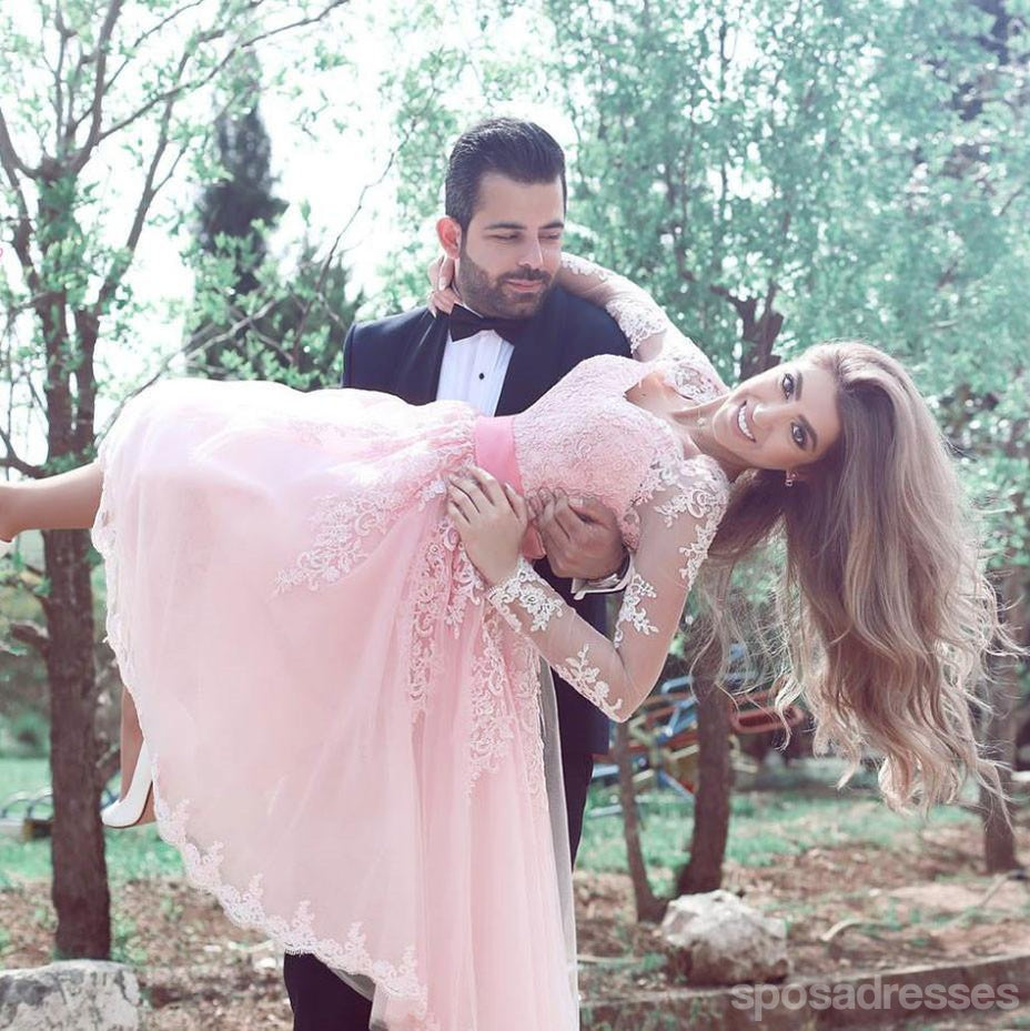 Elegant Long Sleeve Pink Lace Short Homecoming Dress - Perfect for Prom, Party & Special Occasions | CM585