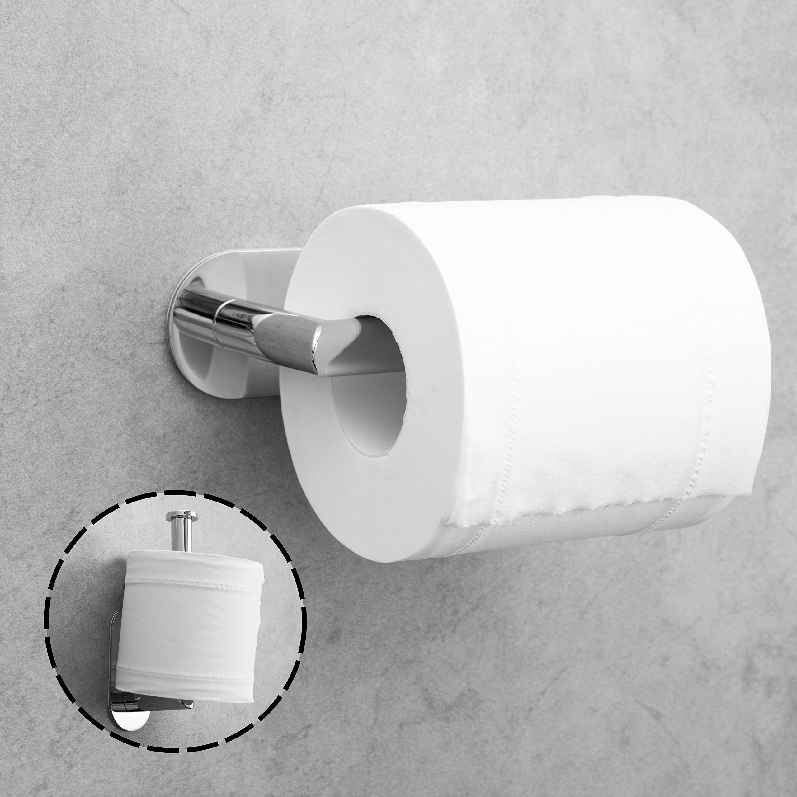 No-Drill Self-Adhesive Toilet Paper Holder - 3M Strong Grip, 304 Stainless Steel Bathroom & Kitchen Roll Holder - Silver (Perfect for Small Spaces & Rental Homes)