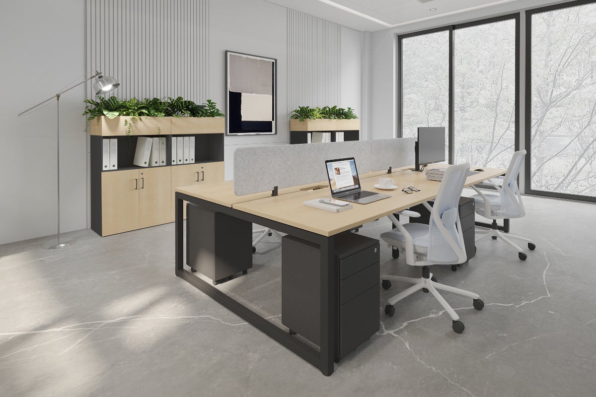Quadro Loop Legs 4 Person Office Workstation - 1800L x 800W with Cable Management Scallop - Ideal for Collaborative Workspaces & Open Office Environments