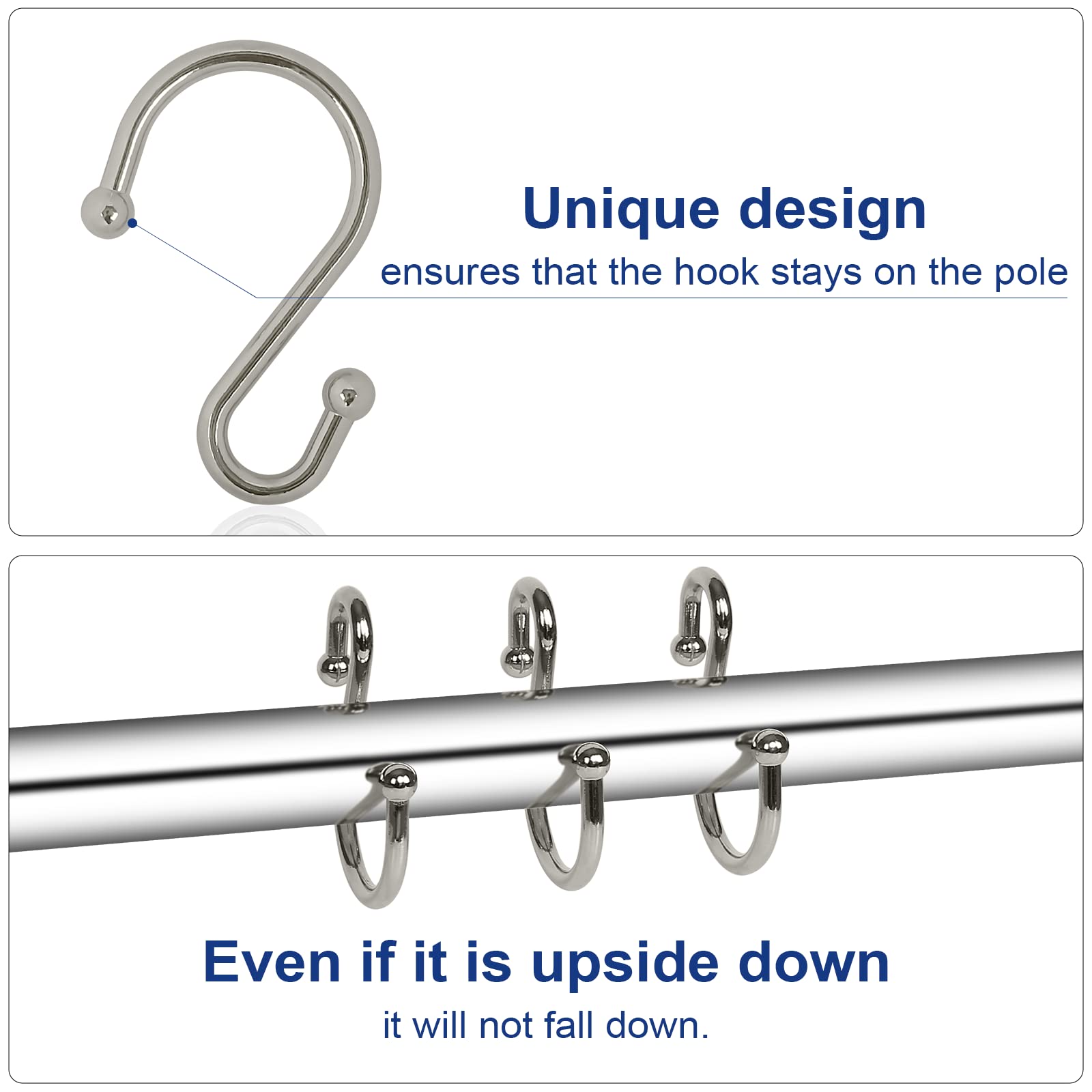 12 Pack Rust-Proof Metal Shower Curtain Hooks - Durable S-Shaped Hangers for Bathroom, Kitchen & Closet - Nickel Finish Hooks for Curtains, Towels & Clothes - Perfect for Home, Dorm & RV Use