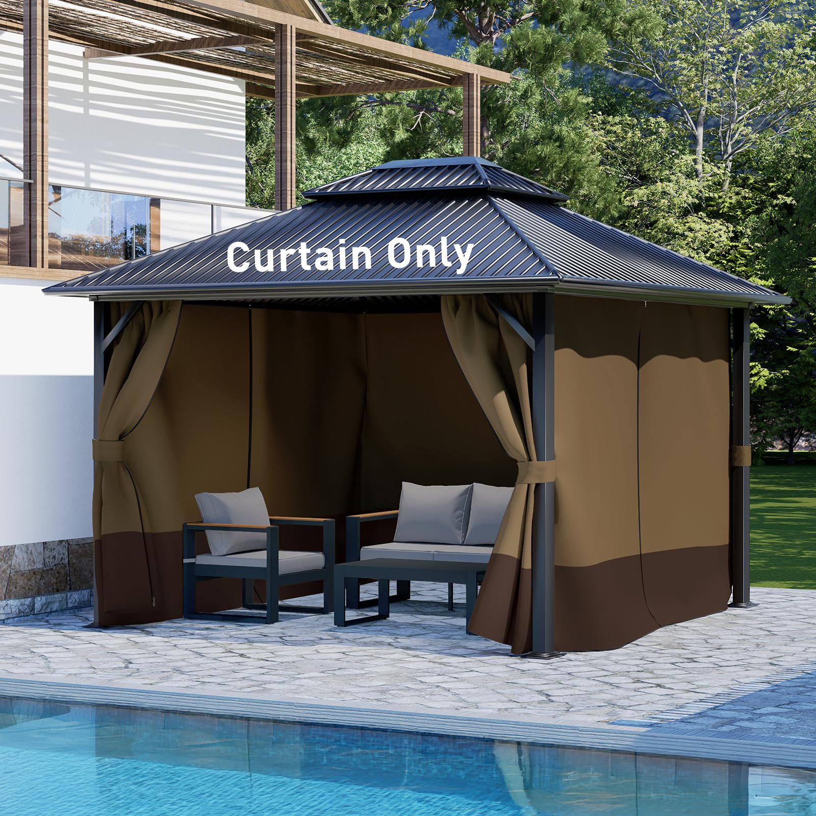 Aoodor 10' x 12' Gazebo Curtain Set - 4 Privacy Side Wall Panels for Outdoor Patio, Deck & Garden Protection (Curtains Only) | UV Resistant & Weatherproof for Backyard, Poolside & Camping Use
