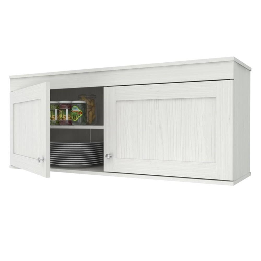 Shaker Style Wall Mounted 2-Door Buffet Cabinet - Kitchen & Dining Room Storage with Brushed Metal Knobs, Easy Assembly, Washed Oak Finish | Perfect for Small Space Organization & Home Decor