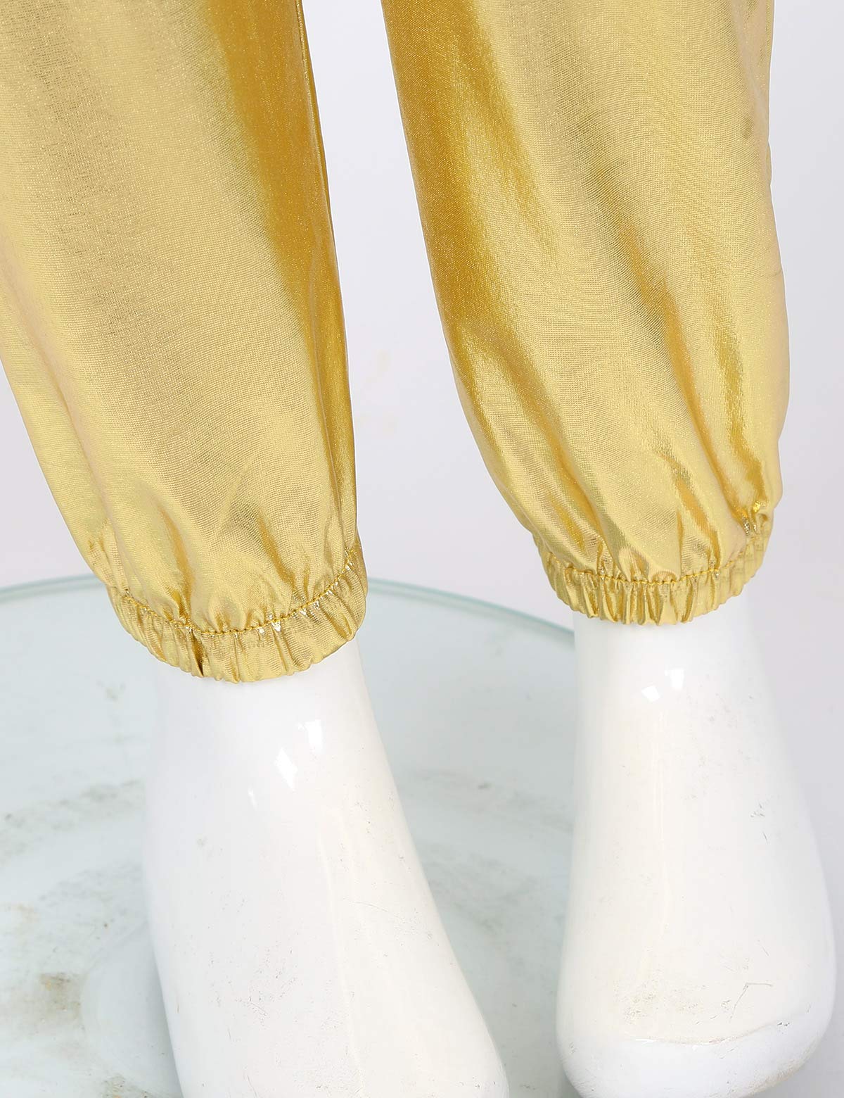 **Gold Dance Pants for Girls - Metallic Elastic Harem Pants, Kids Fancy Dress Up Hot Pants - Perfect for Dance Performances, Costume Parties & Playtime**
