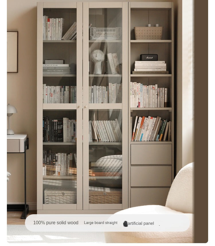 Premium Poplar Solid Wood Bookcase - Light Luxury Style for Home Office, Living Room & Library | Modern Wooden Bookshelf Organizer