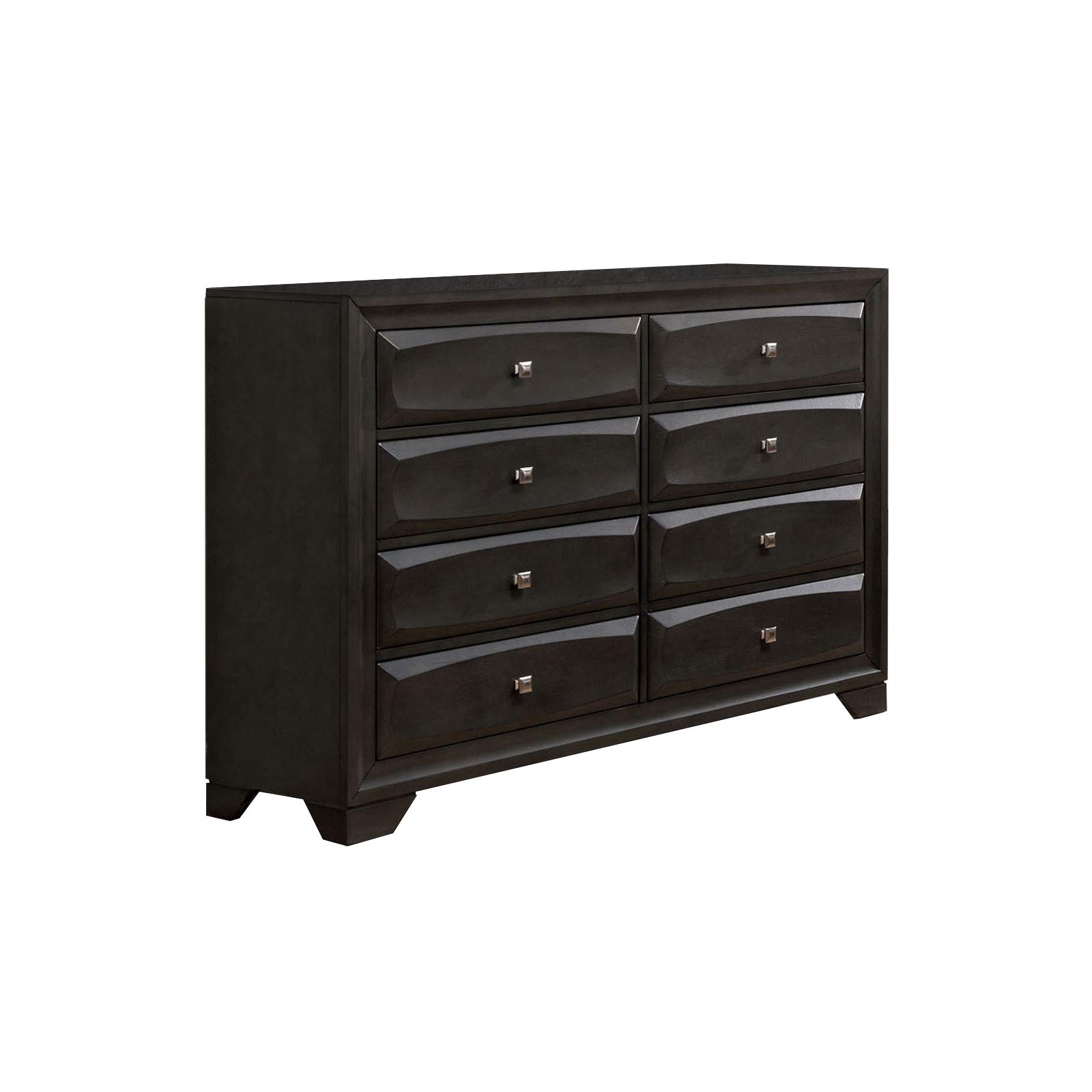 Benjara Gray & Silver Wooden Dresser with 8 Drawers & Chamfered Legs - Stylish Bedroom Storage for Clothes, Linens & Accessories