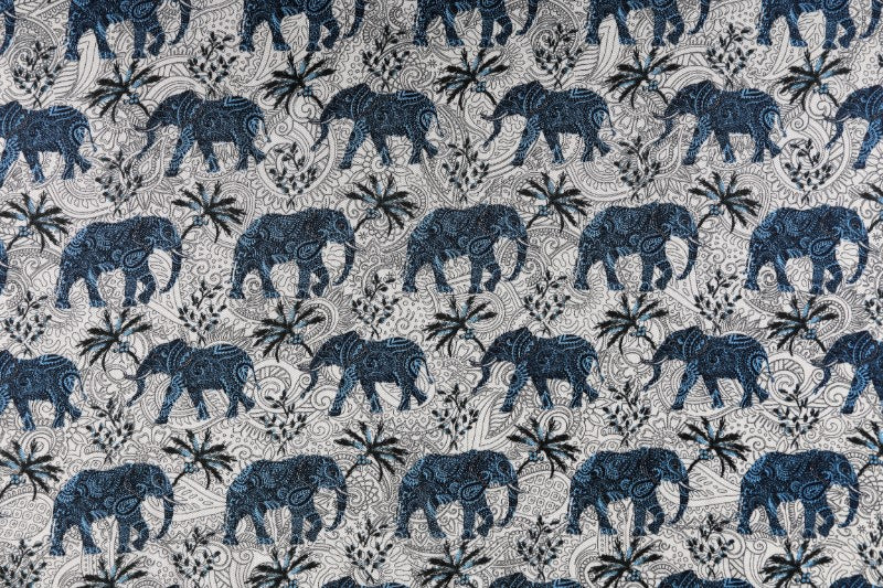 Blue and Silver Paisley Elephant Print Fabric - Perfect for Home Decor, DIY Crafts, and Fashion Accessories