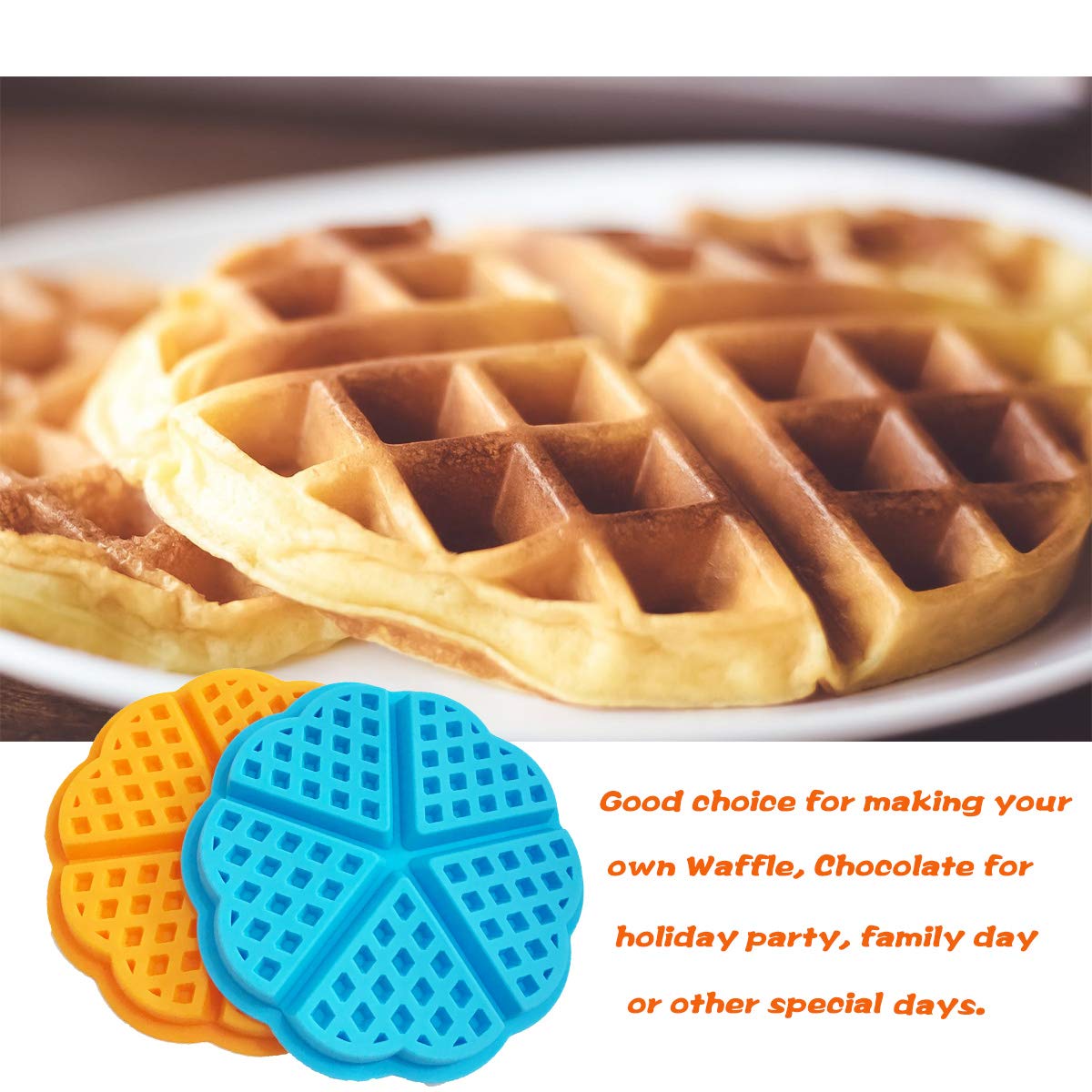 Set of 4 Non-Stick Silicone Waffle Molds - Heart & Square Shapes for Baking Chocolate Waffles, Muffins, Bread, Pies & Flans | BPA-Free Bakeware for Home Kitchen & Party Dessert Making