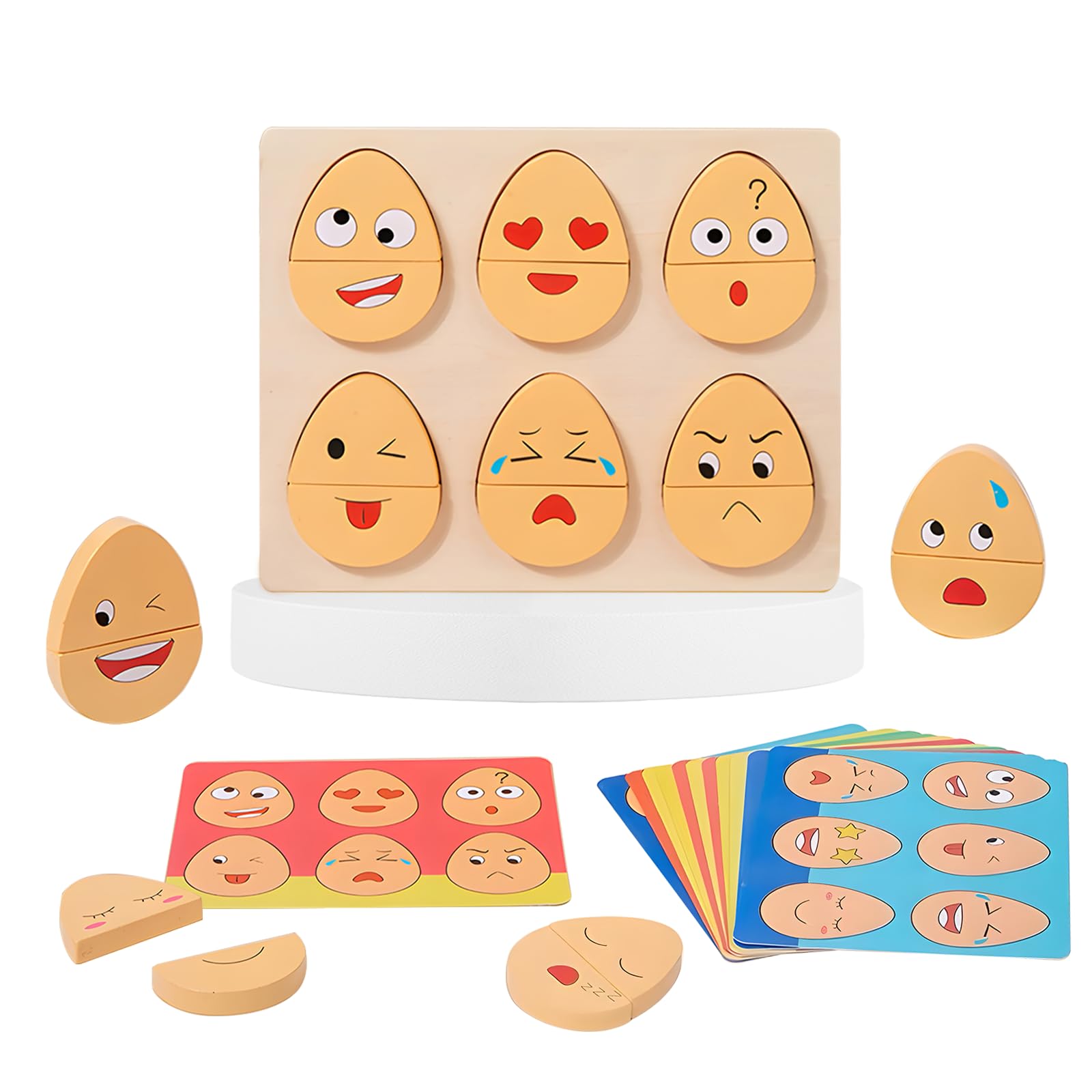Montessori Wooden Toys for 1 2 3 Year Old Kids - 32 Pcs Toddler Educational Sorting & Matching Puzzle Blocks with Facial Expressions - Preschool Learning Games, Birthday Gifts & Stocking Stuffers - Perfect for Early Childhood Development & Sensory Play