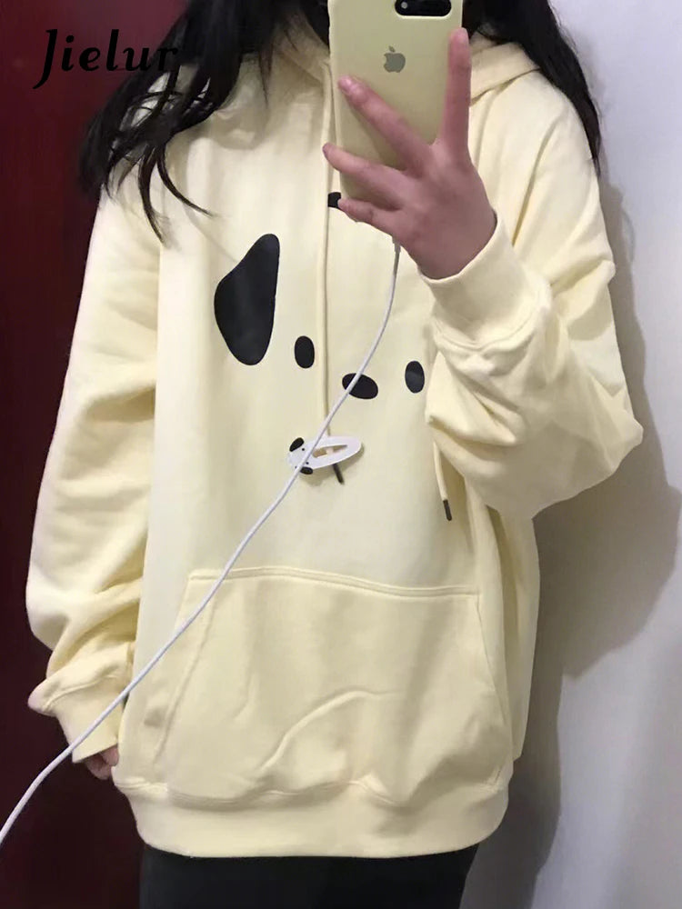 Women's Fashion Apricot Printed Drawstring Hoodie - Winter Streetwear Loose Fit Casual Pullover with Pockets | Perfect for Daily Wear, Weekend Outings & Cozy Loungewear