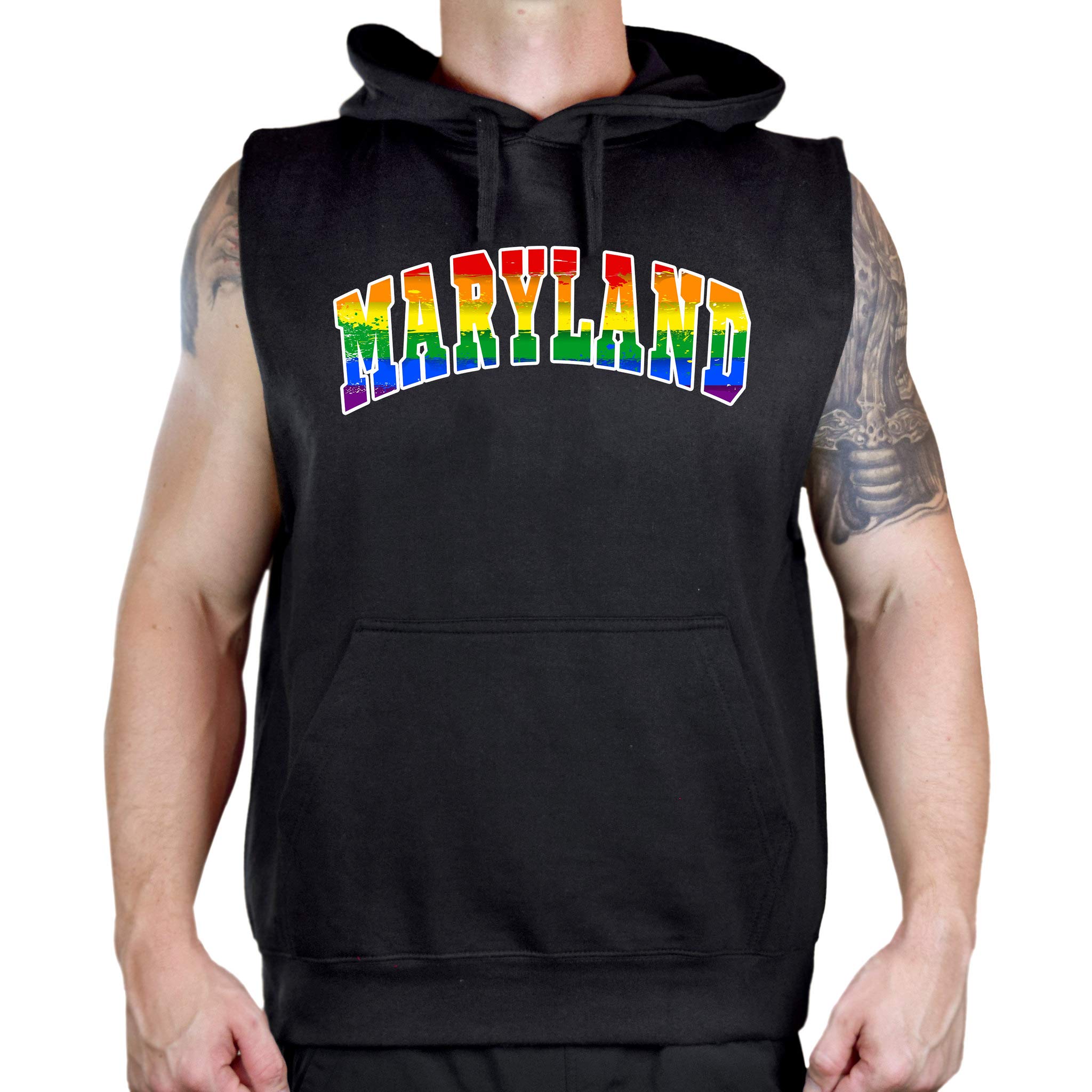 Men's Rainbow Maryland KT T60 Black Sleeveless Hoodie Vest - Gym Workout & Streetwear Fashion