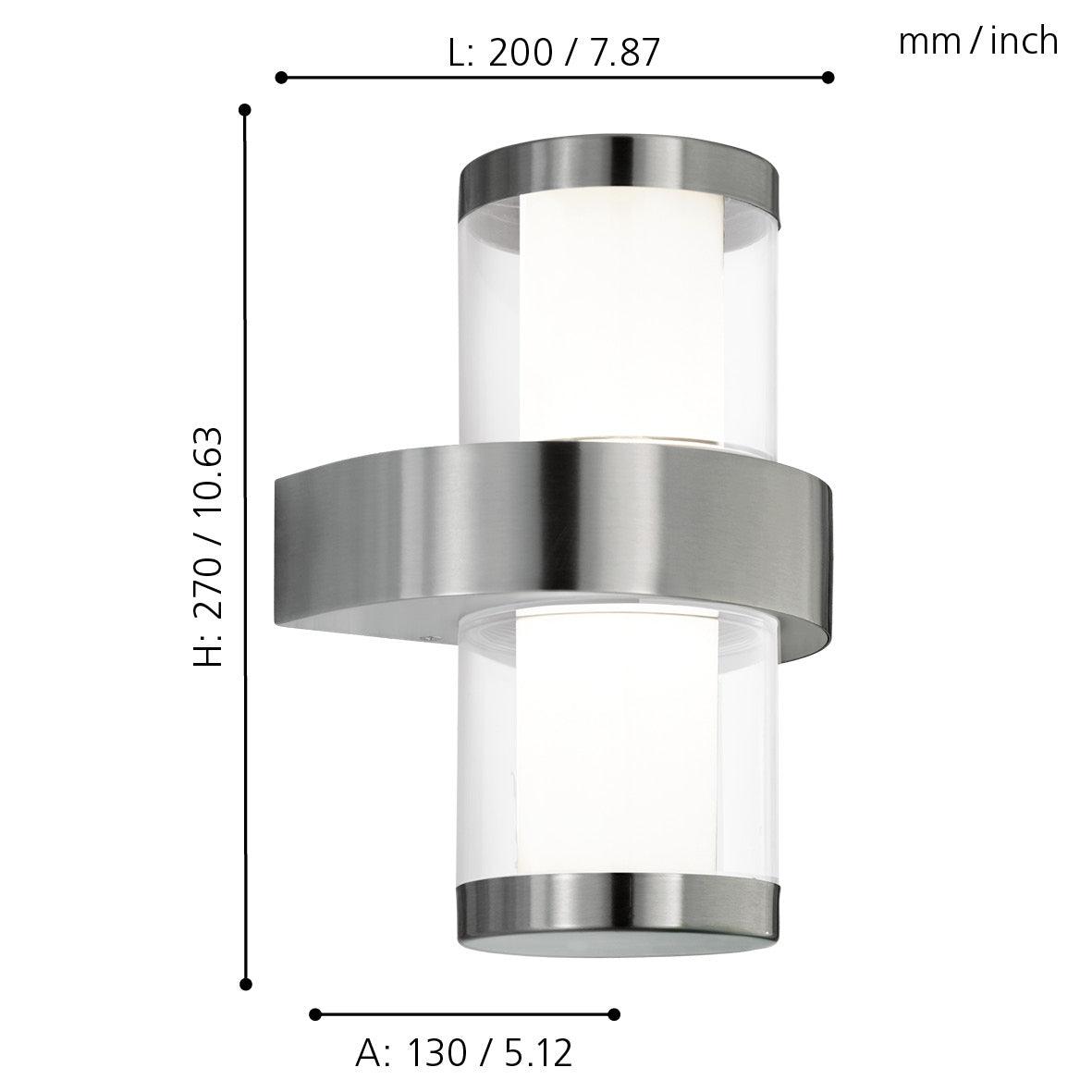 Eglo Beverly 1 Modern Stainless Steel LED Outdoor Wall Light - Waterproof IP44 - Energy Efficient Exterior Lighting for Patio, Garden & Front Door