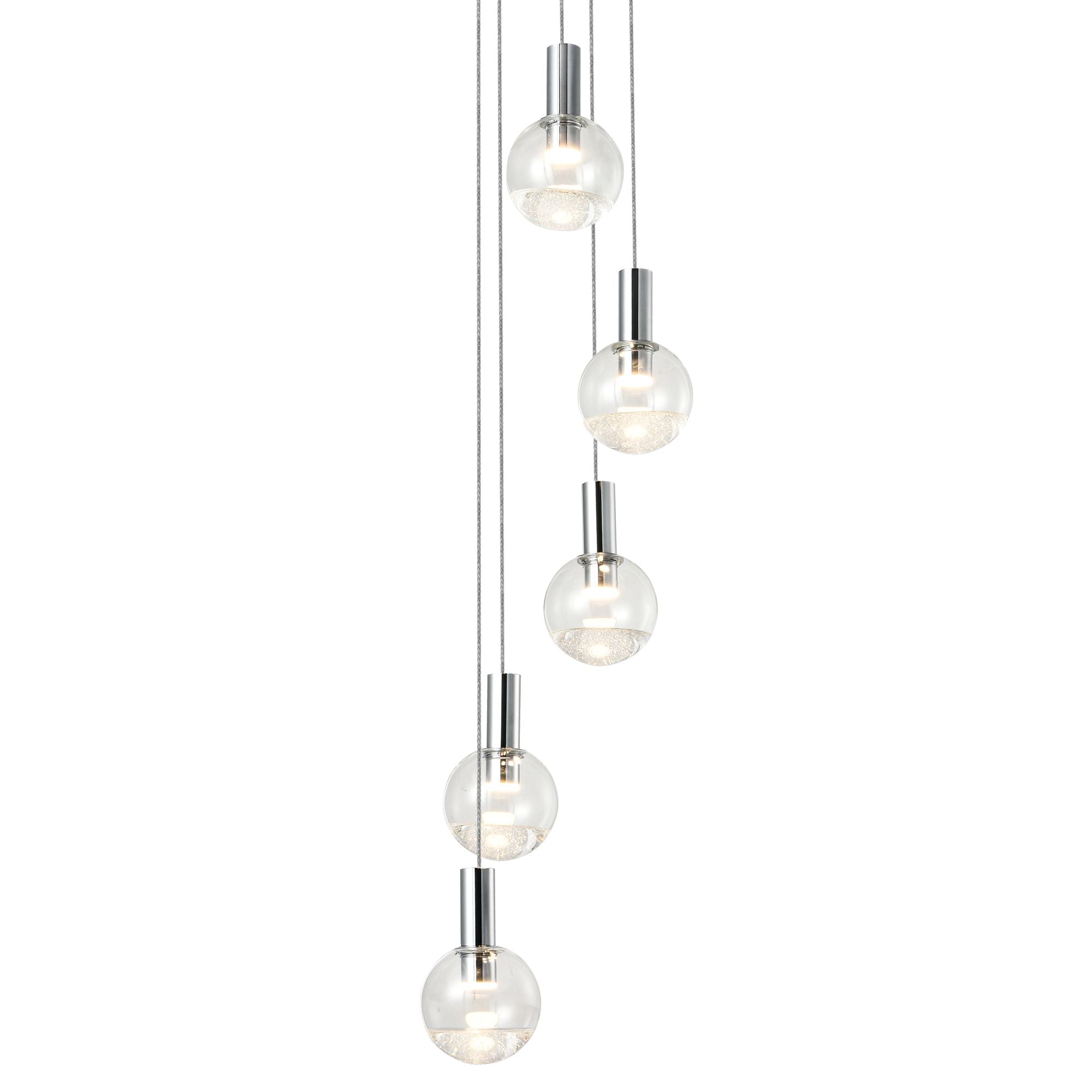 VONN Sienna 5-Light LED Chandelier with Globe Shades - Polished Chrome Finish - Modern Ceiling Light Fixture for Dining Room, Living Room & Bedroom
