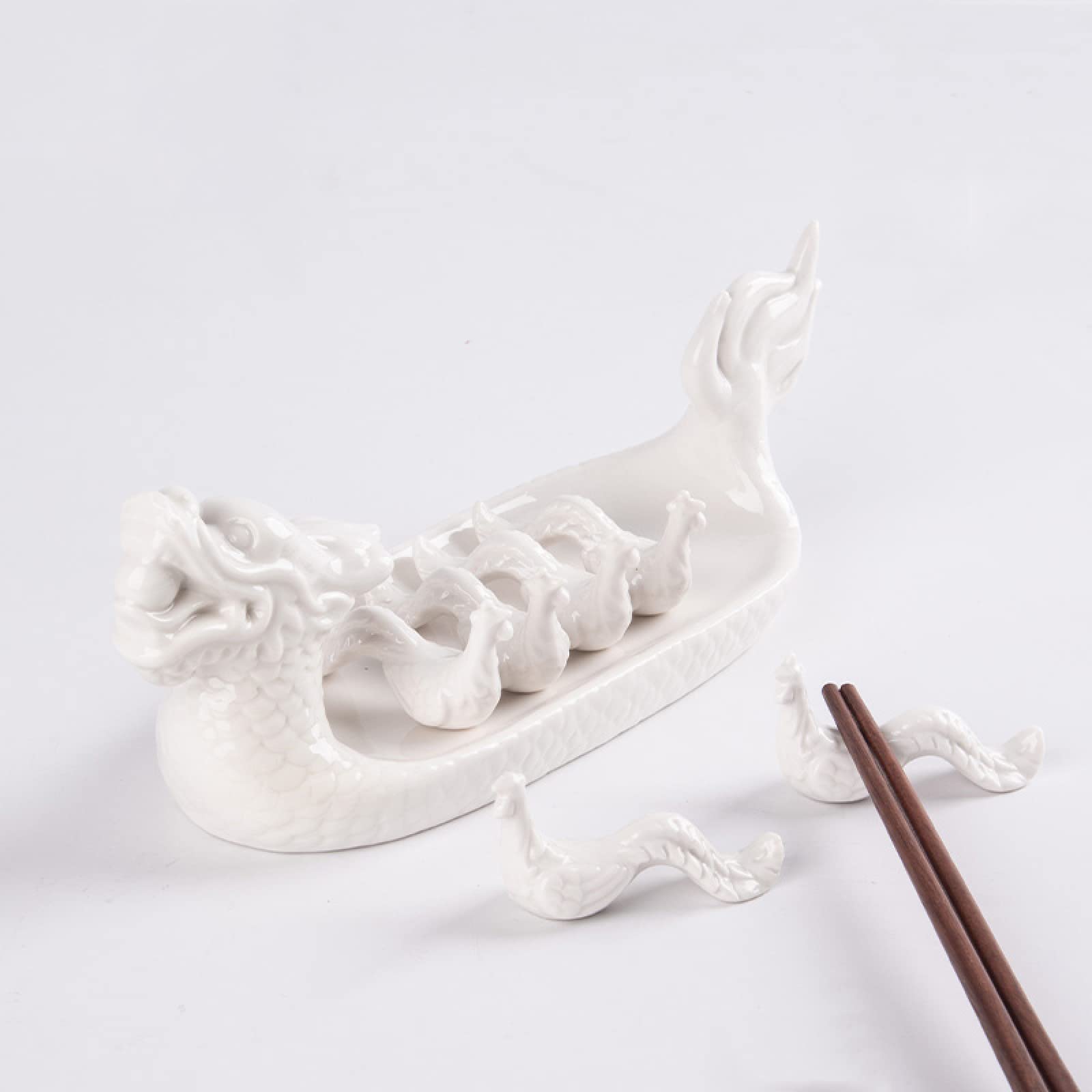 Ceramic Dragon Chopstick Rest & Spoon Holder Set - Elegant Tableware Utensil Stand for Asian Dining, Sushi, Ramen, and Home Decor