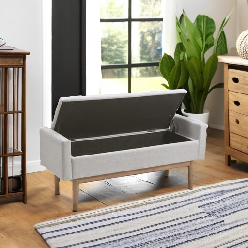 Signature Design by Ashley Briarson Tufted Upholstered Storage Bench with Wooden Legs, Beige & Brown - Perfect for Living Room, Bedroom, or Entryway Decor